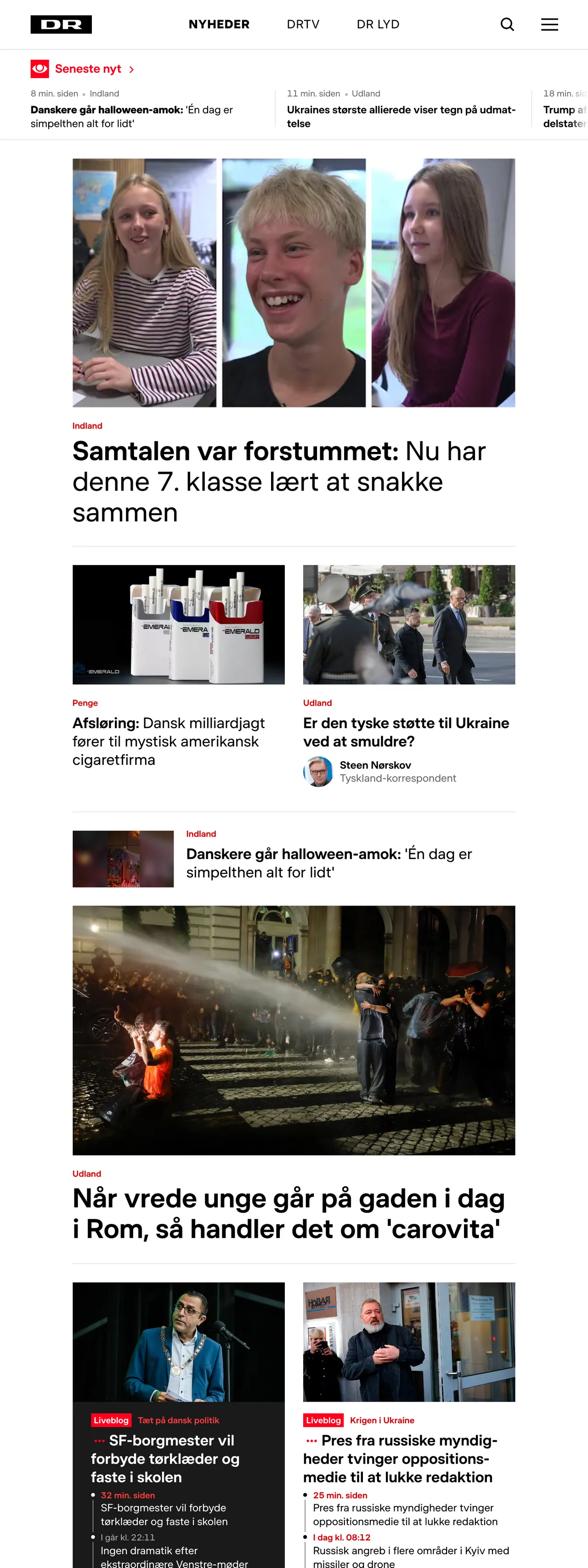 Screenshot of the DR front page