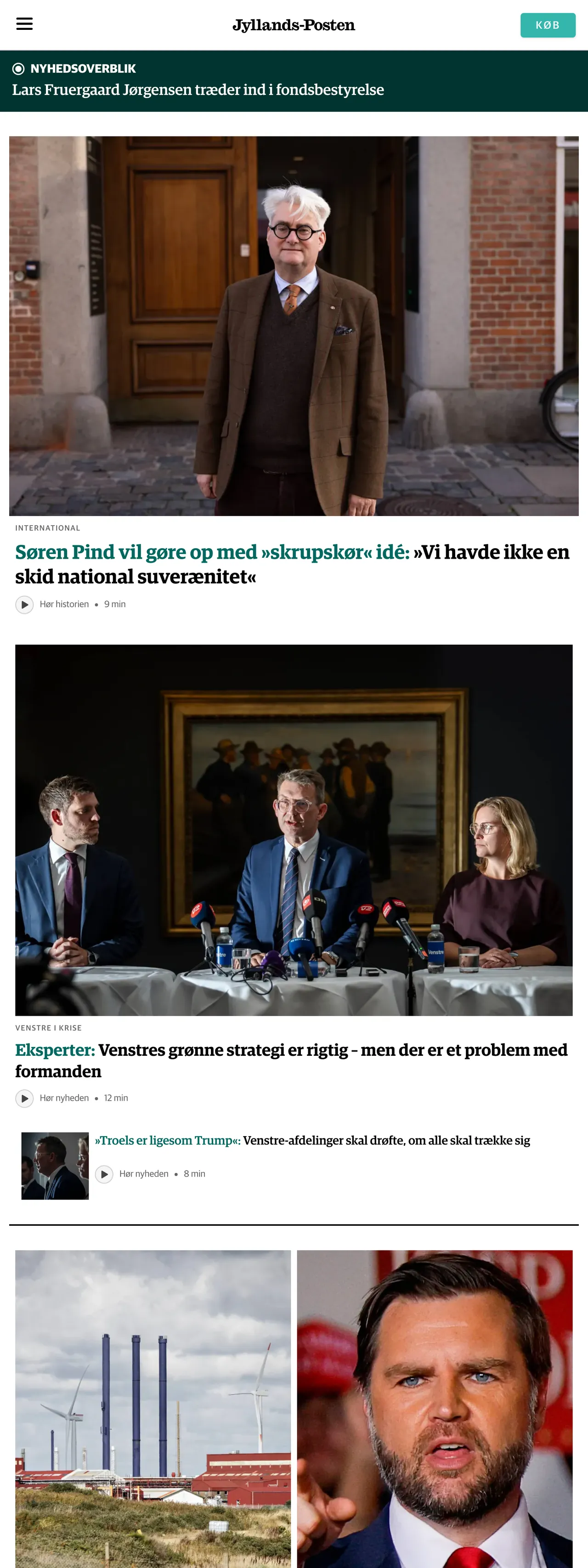 Screenshot of the Jyllands-Posten front page