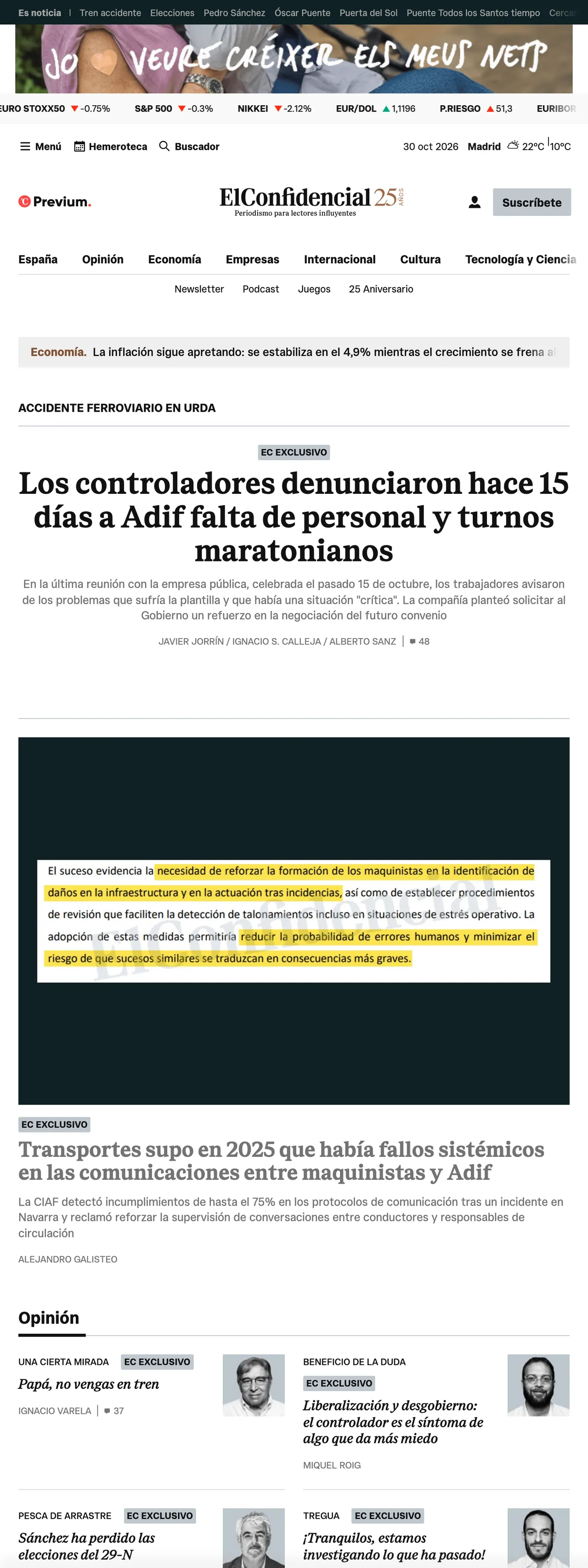 Screenshot of the El Confidencial front page