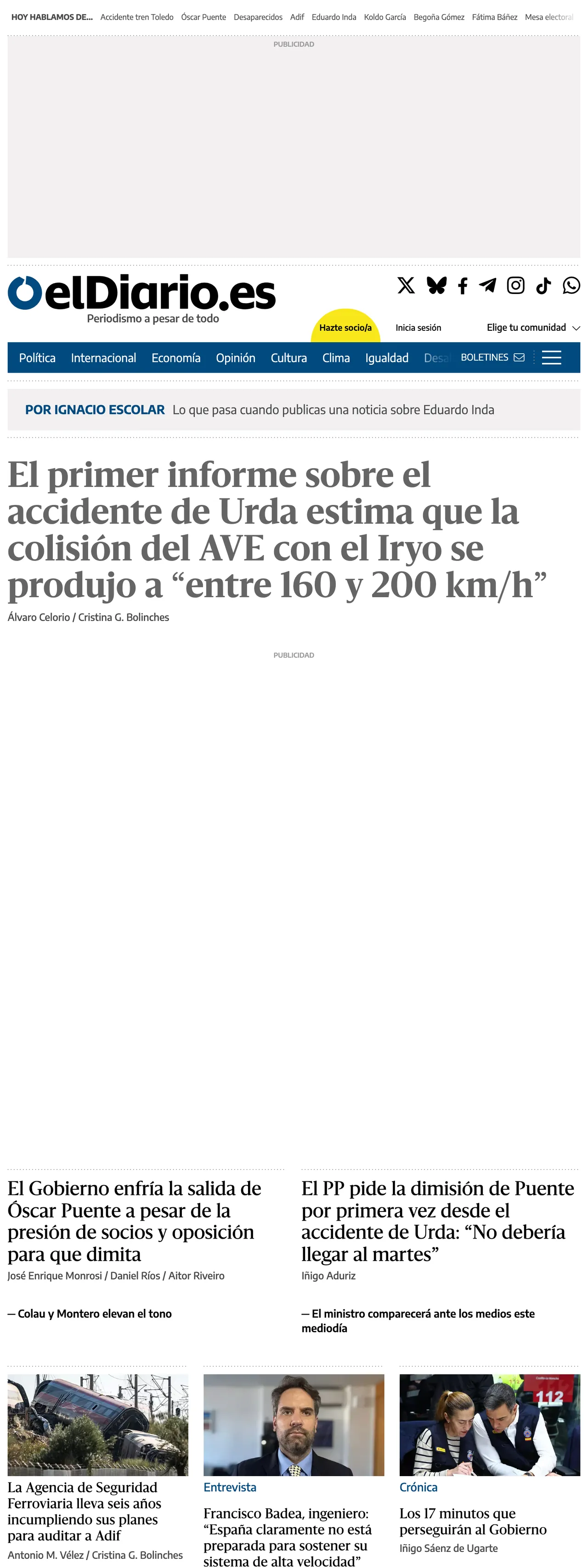 Screenshot of the elDiario.es front page