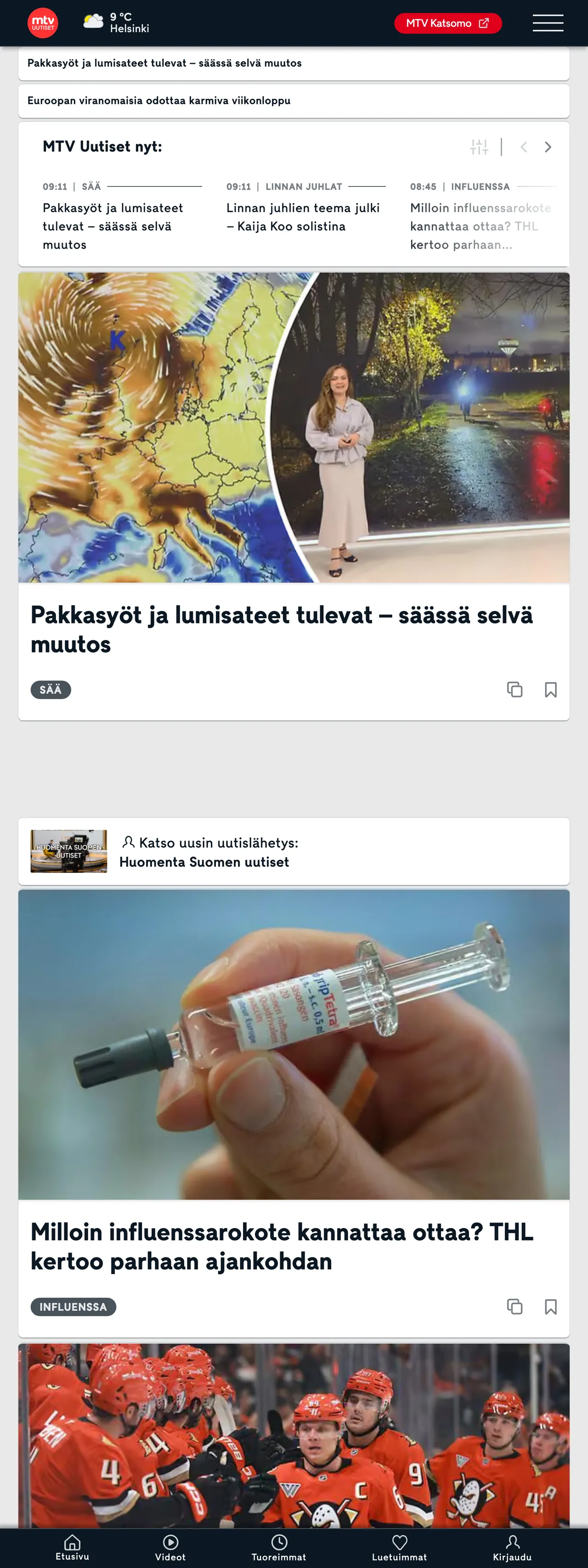 Screenshot of the MTV Uutiset front page