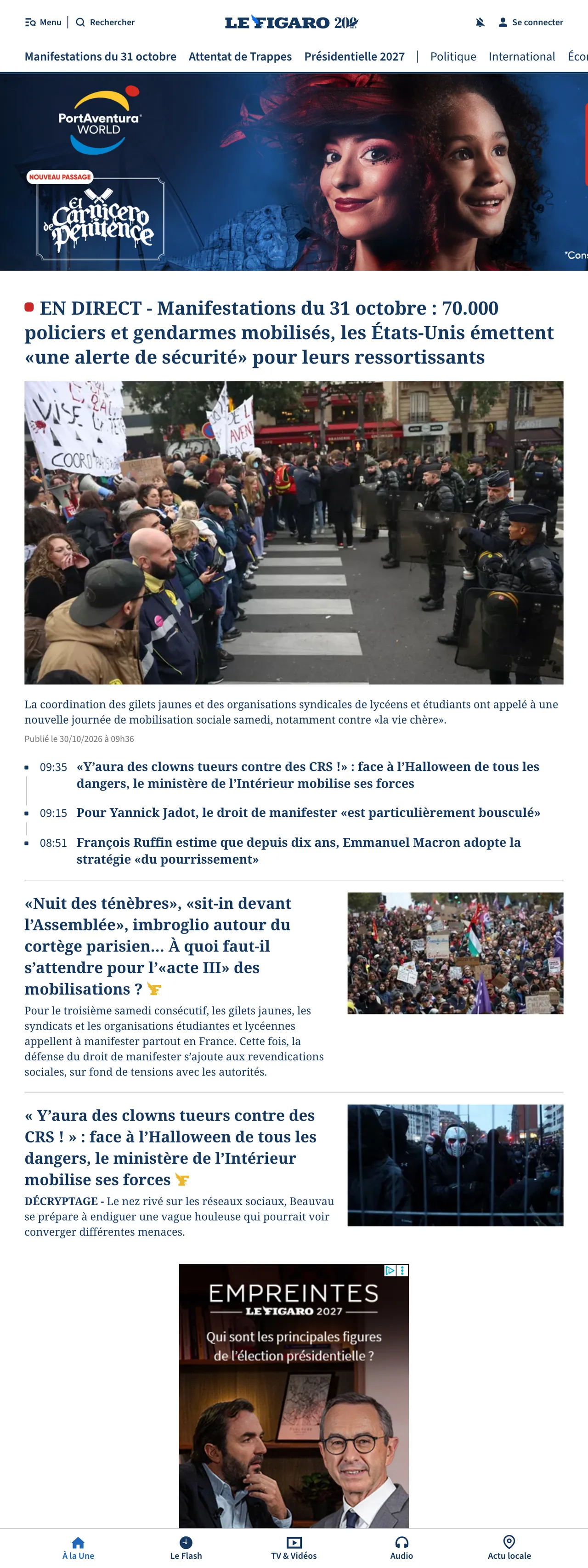 Screenshot of the Le Figaro front page