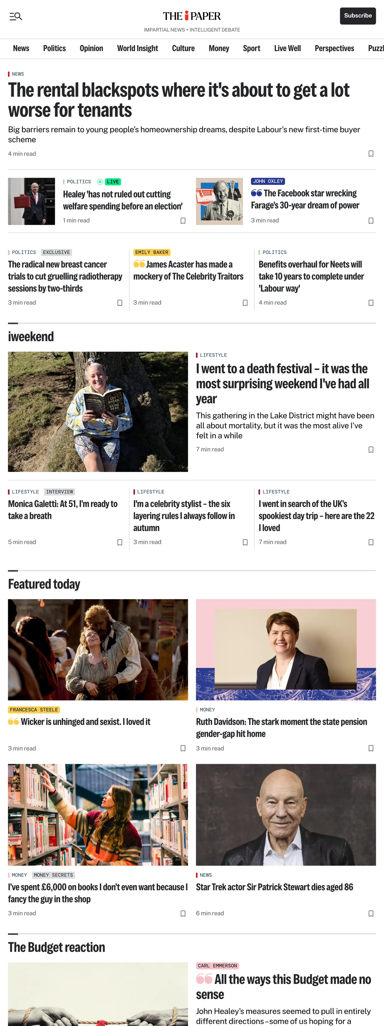 Screenshot of the The i Paper front page