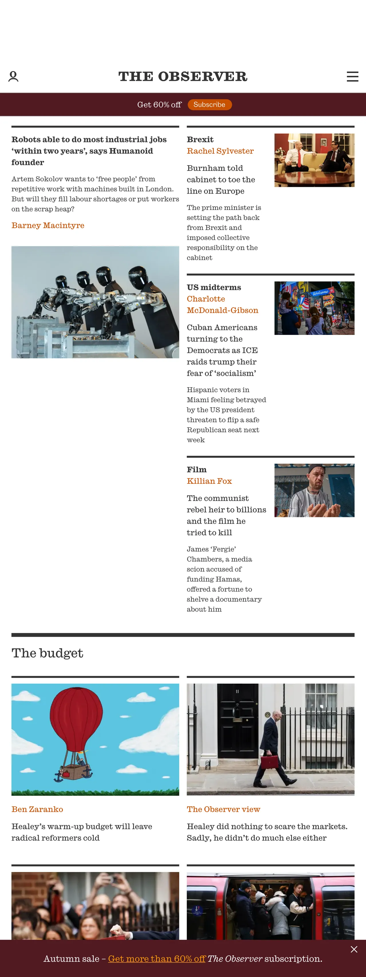 Screenshot of the The Observer front page