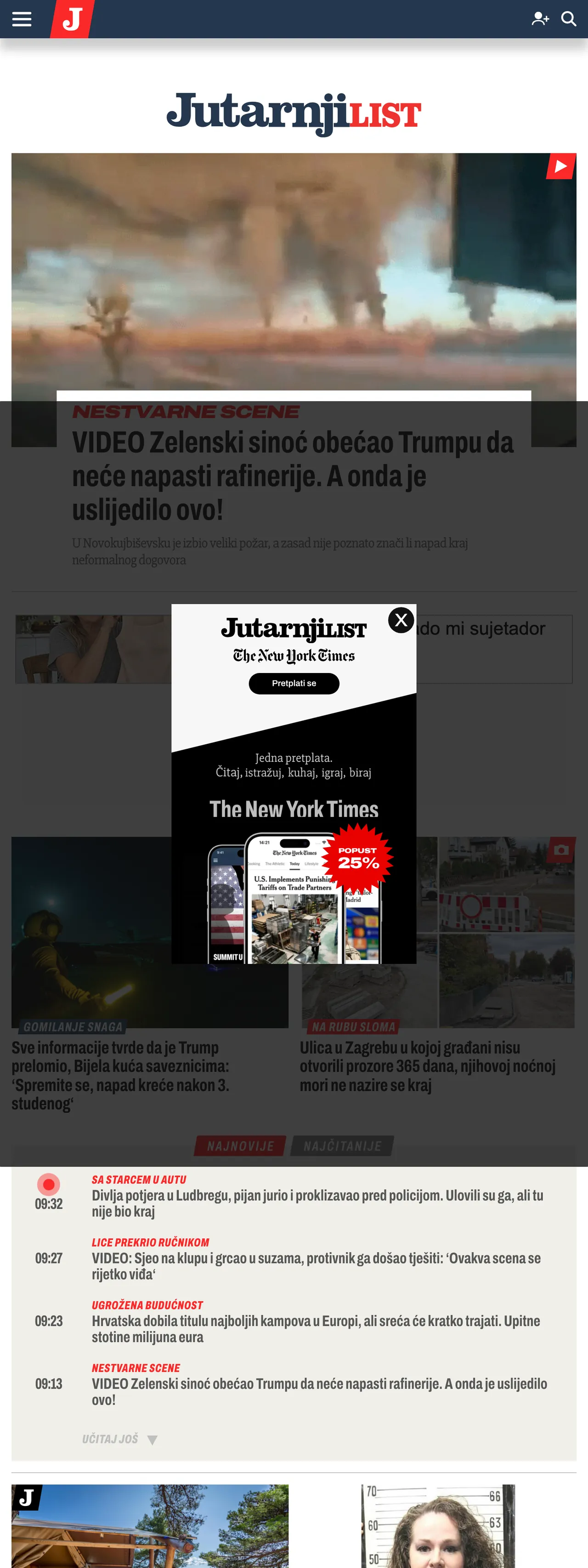 Screenshot of the Jutarnji list front page