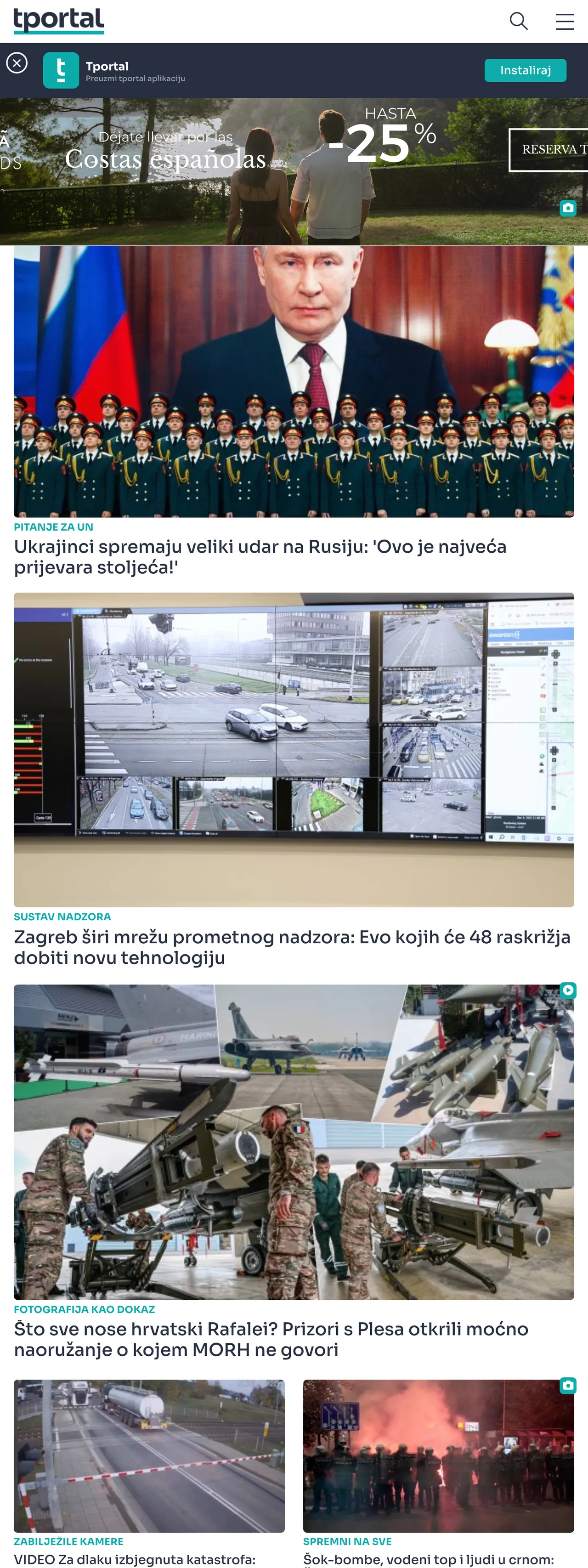 Screenshot of the tportal front page
