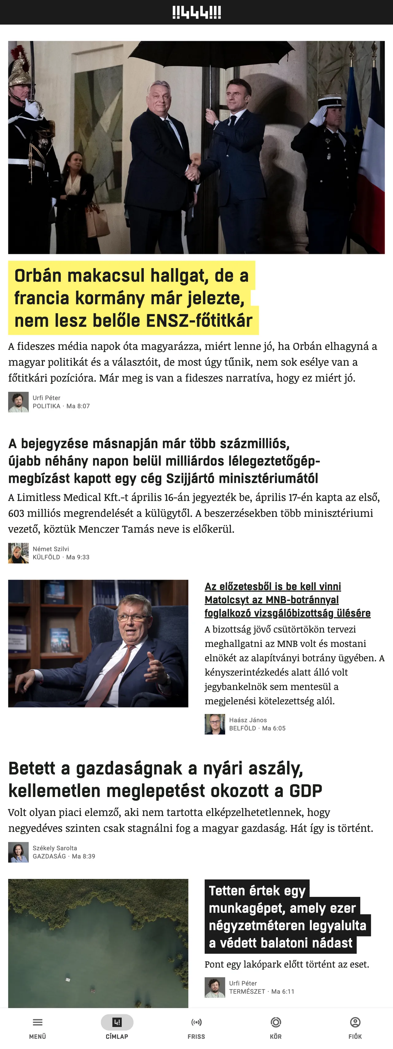 Screenshot of the 444 front page