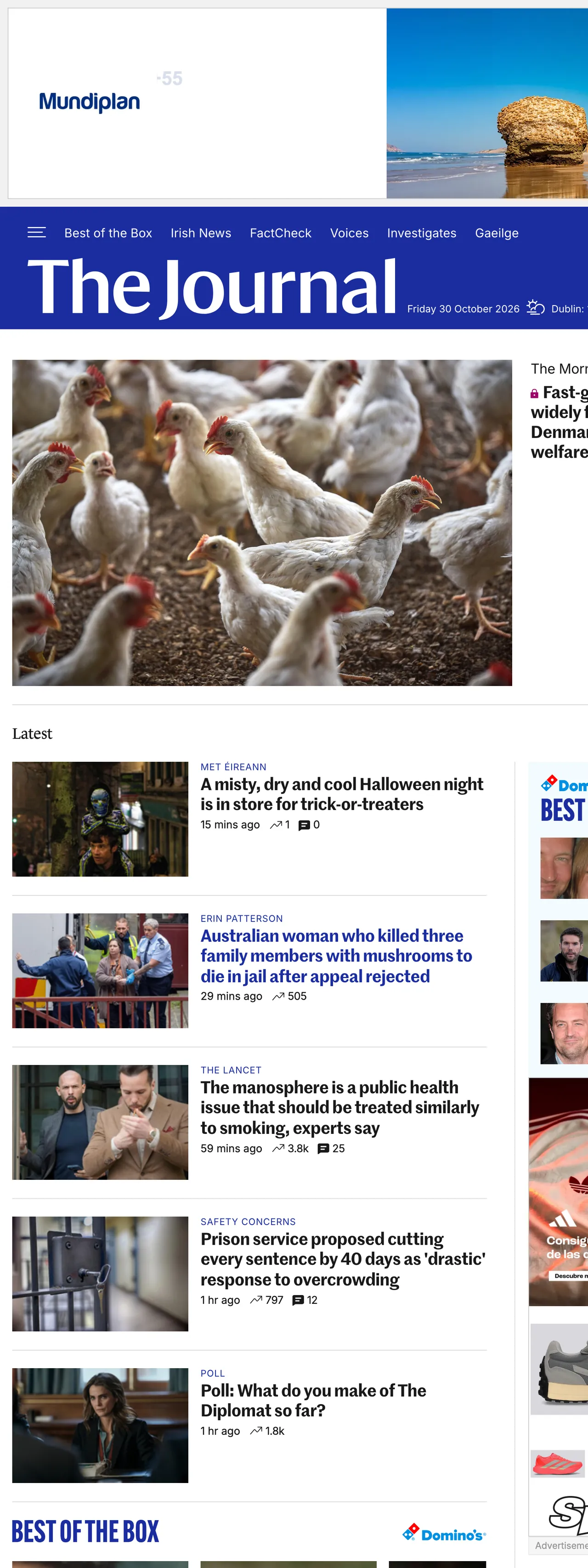 Screenshot of the TheJournal.ie front page