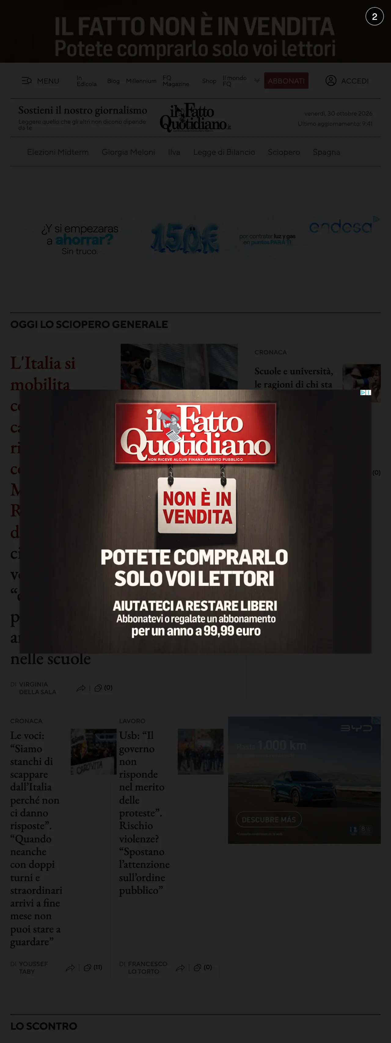 Screenshot of the Il Fatto Quotidiano front page