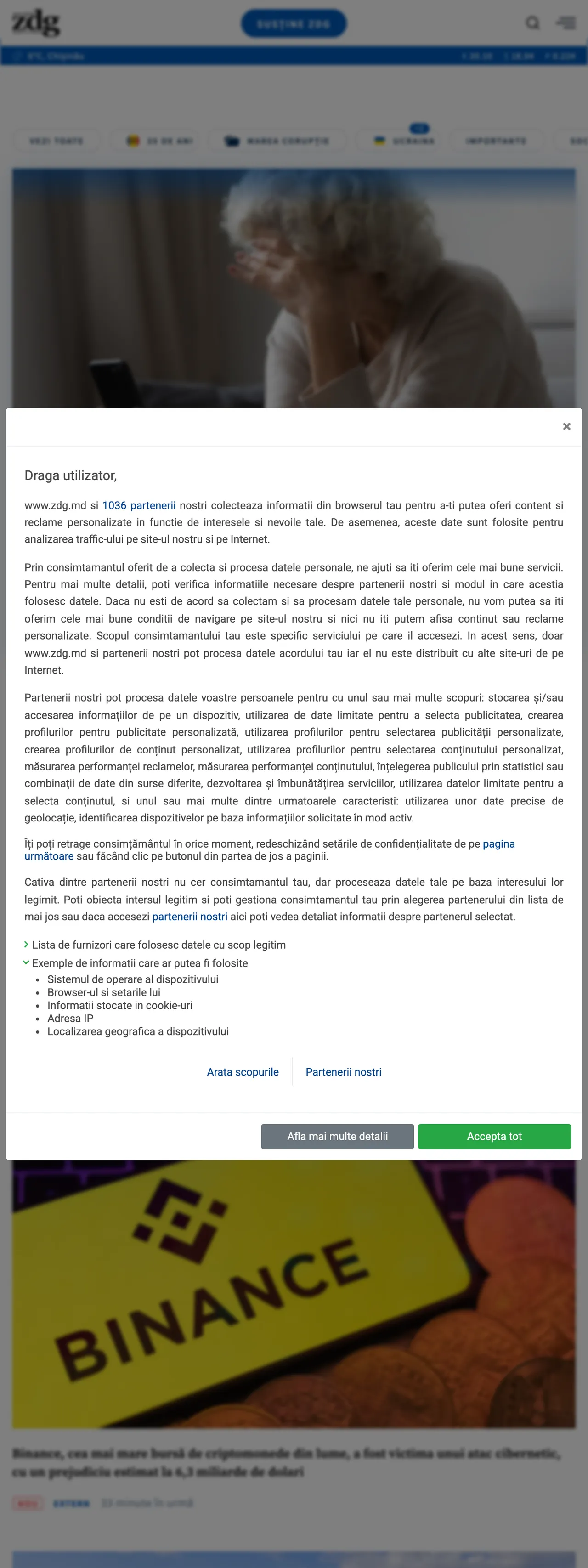 Screenshot of the Ziarul de Gardă front page