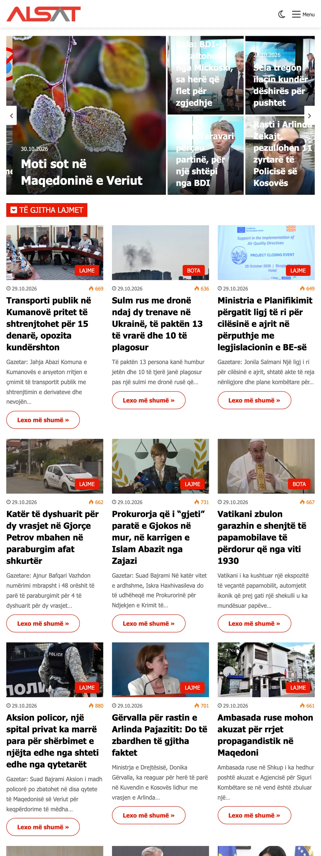 Screenshot of the ALSAT front page