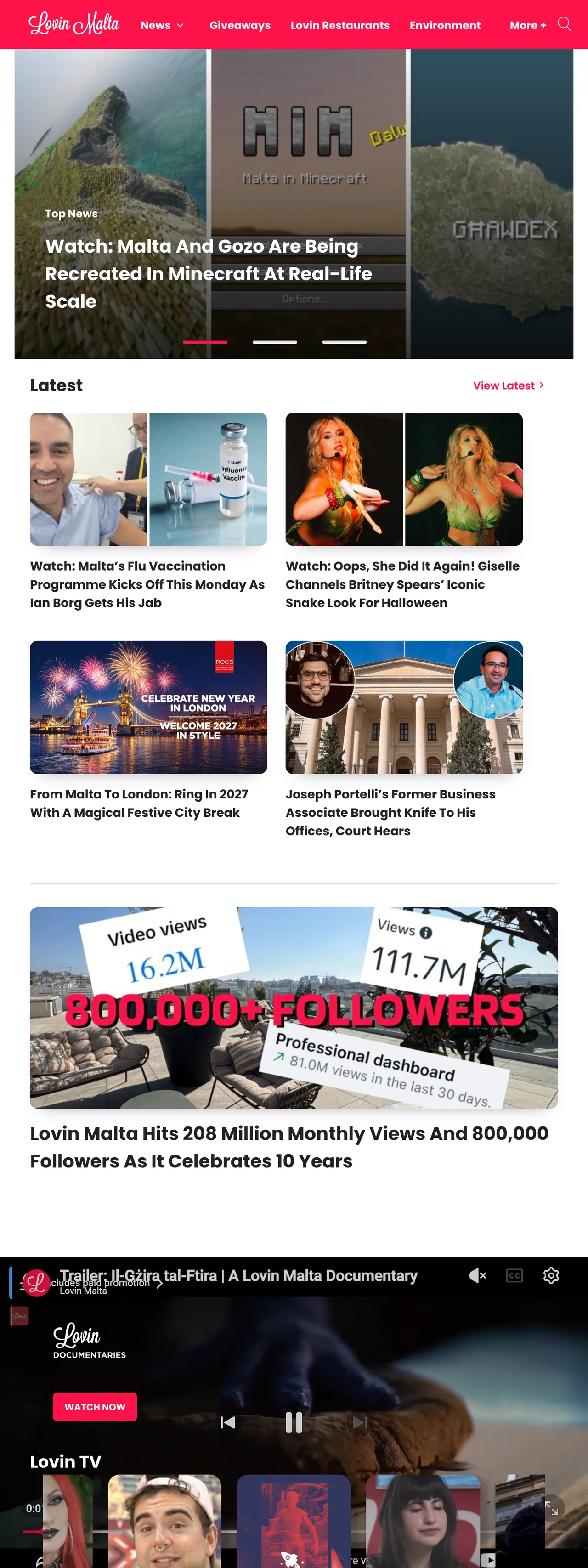 Screenshot of the Lovin Malta front page