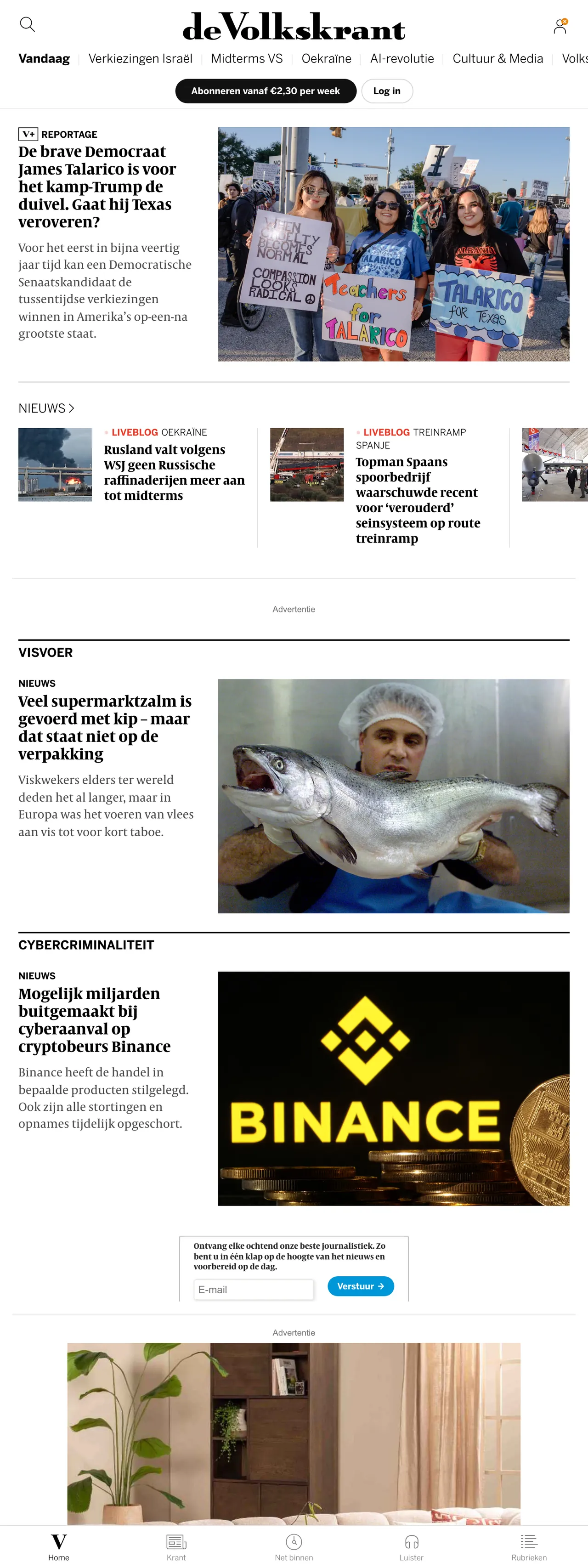 Screenshot of the de Volkskrant front page