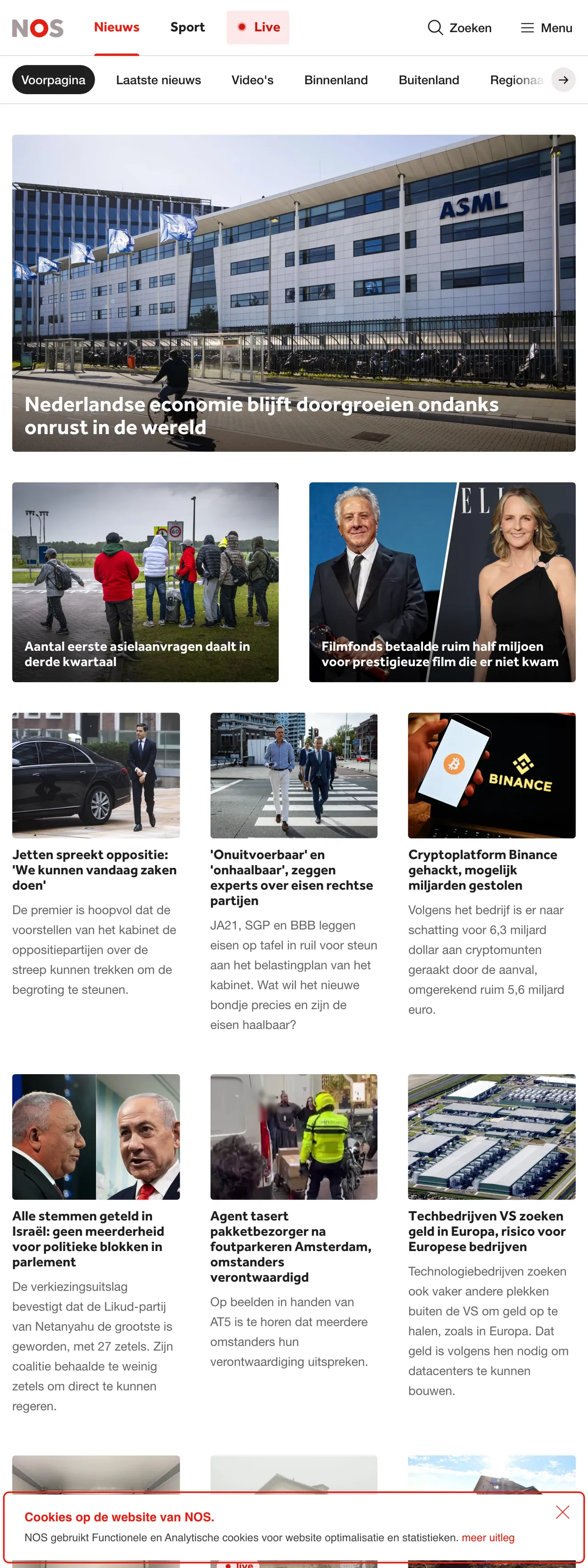 Screenshot of the NOS front page
