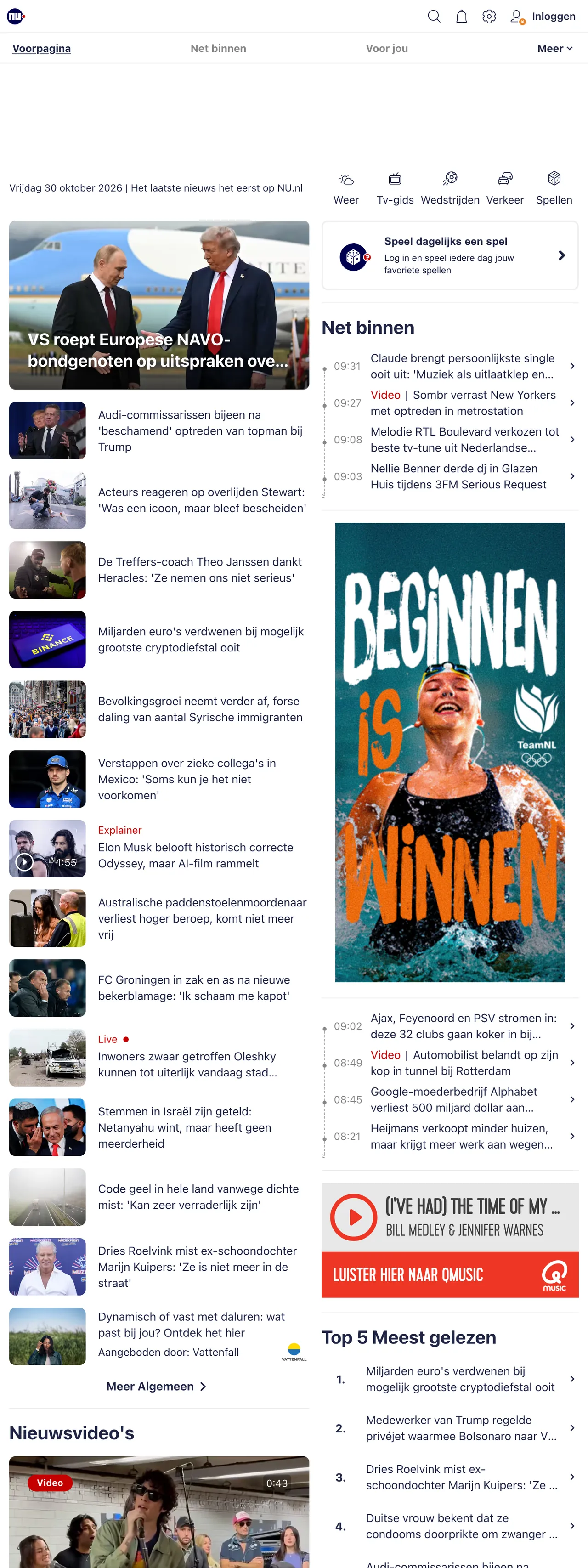 Screenshot of the NU.nl front page