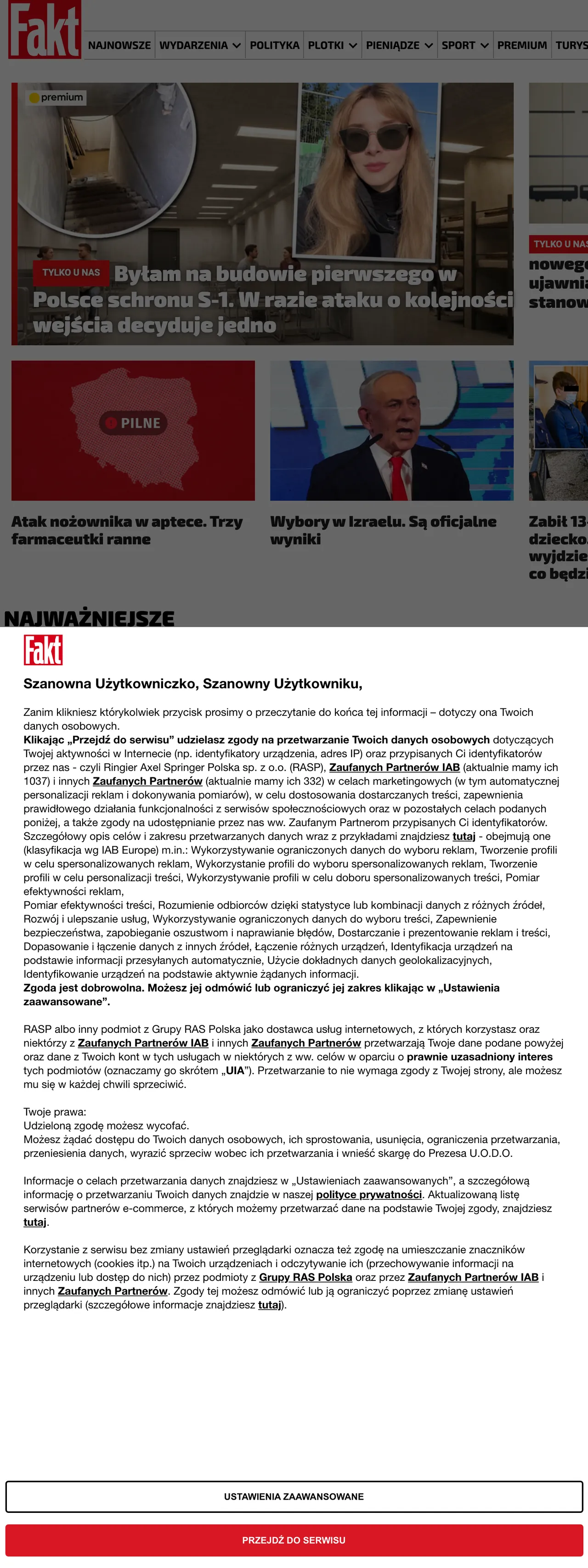 Screenshot of the Fakt front page