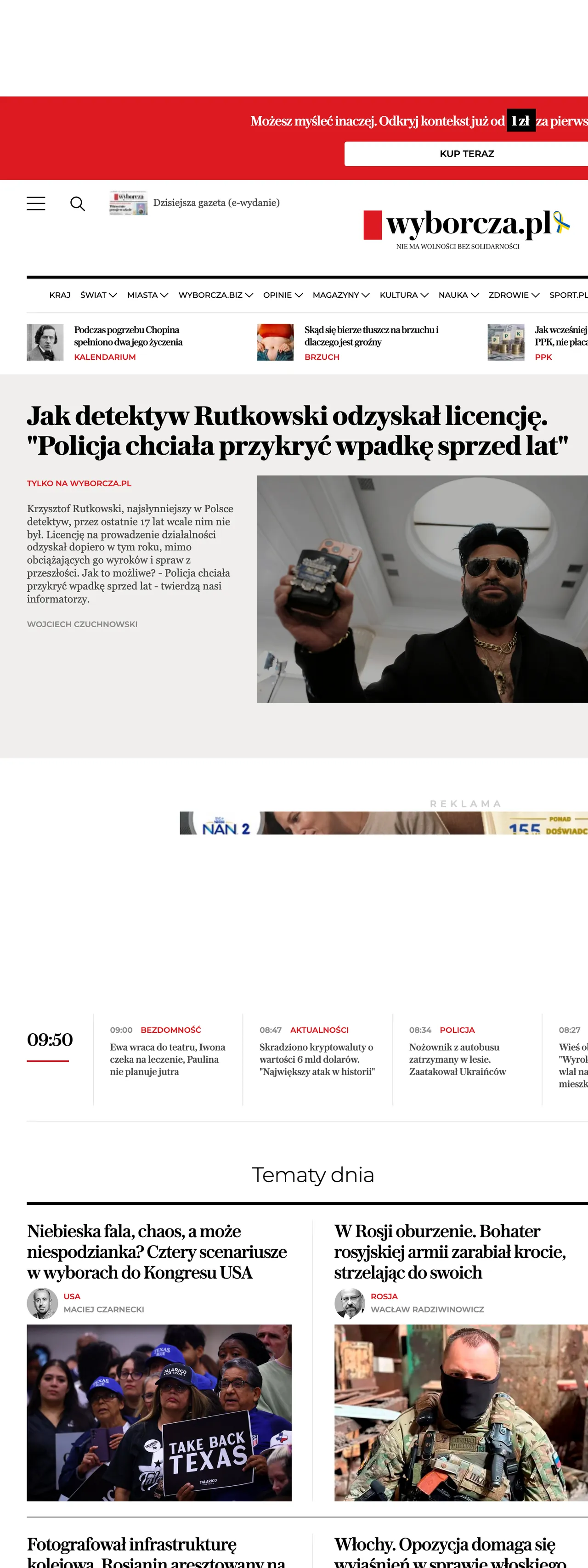 Screenshot of the Wyborcza front page