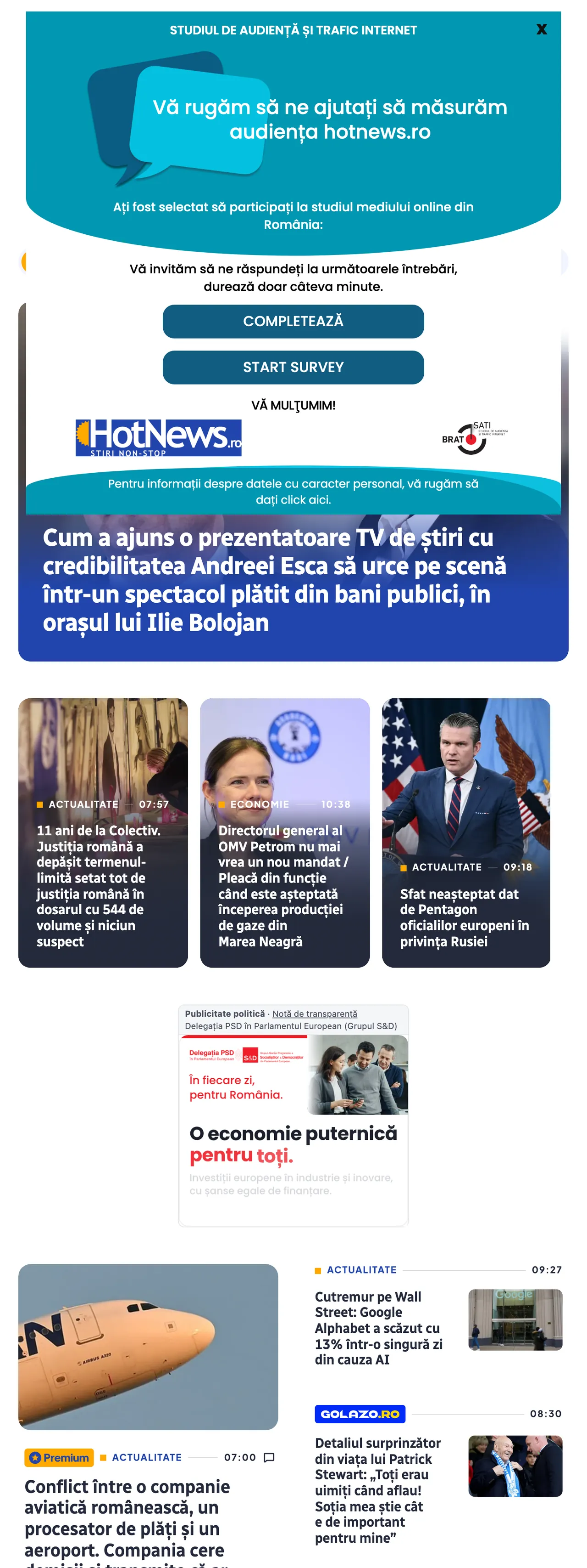 Screenshot of the HotNews.ro front page