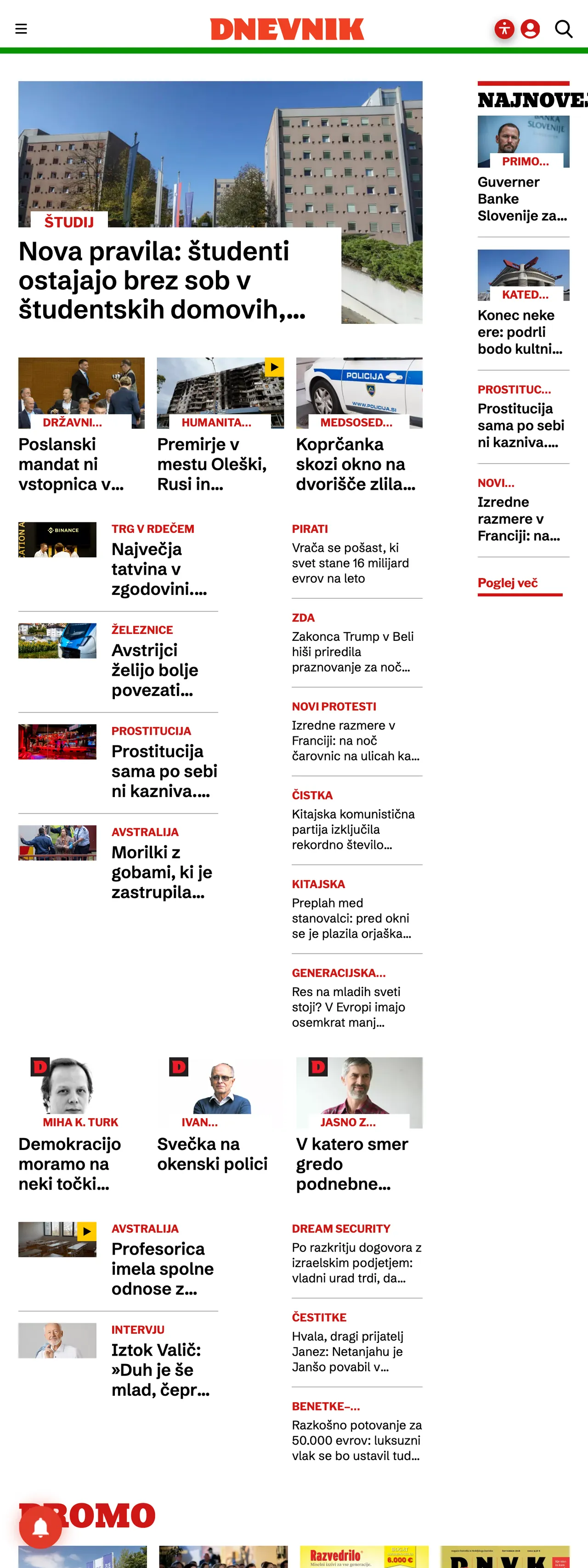 Screenshot of the Dnevnik front page