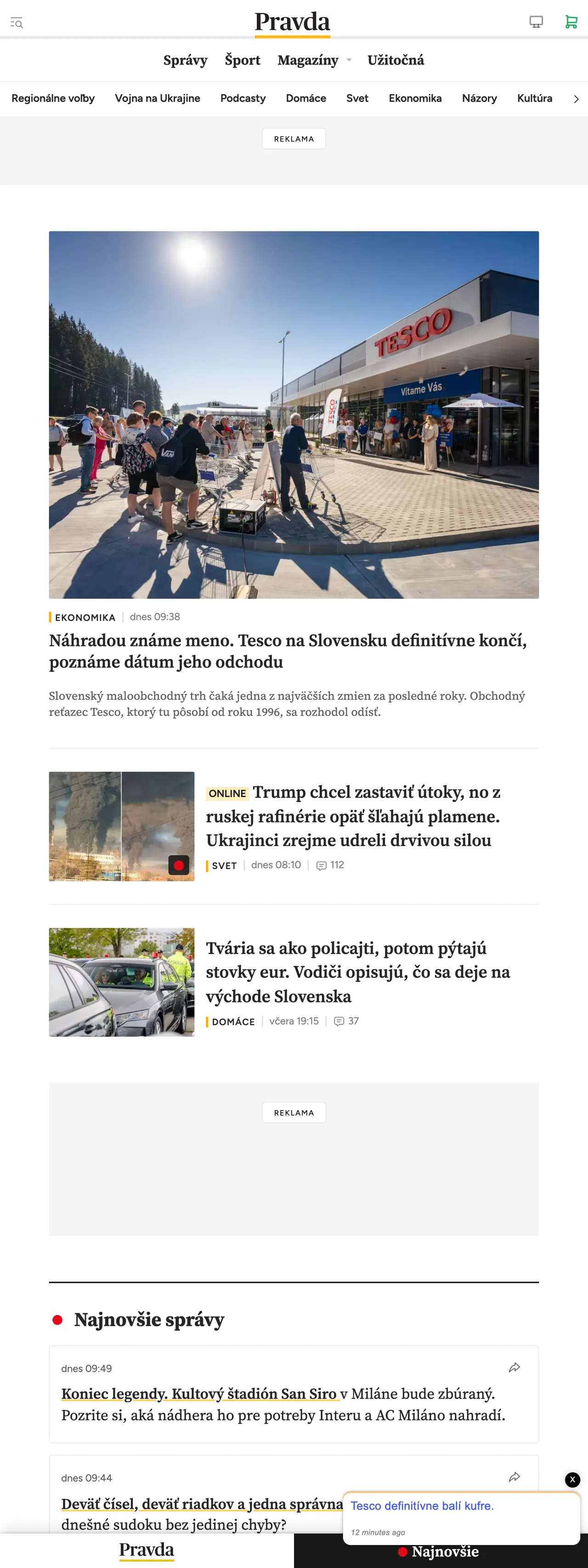 Screenshot of the Pravda front page