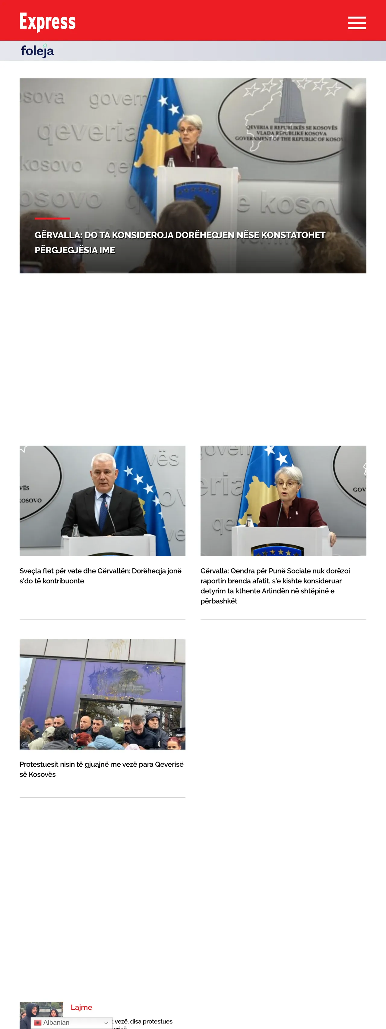 Screenshot of the Gazeta Express front page