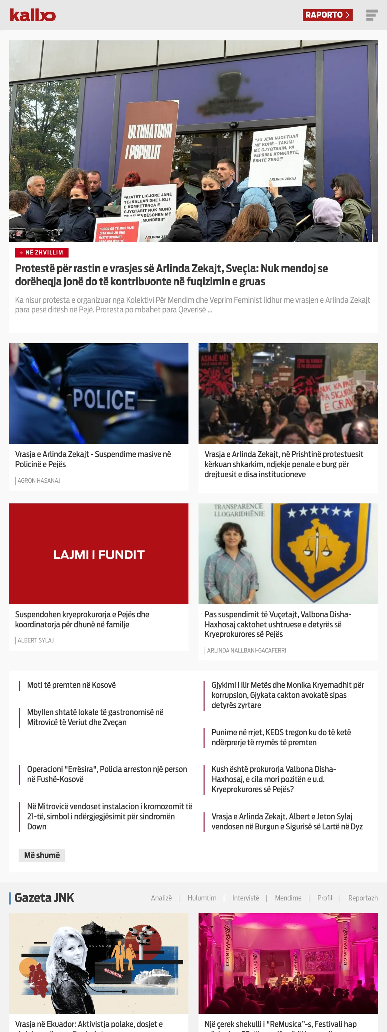 Screenshot of the Kallxo front page