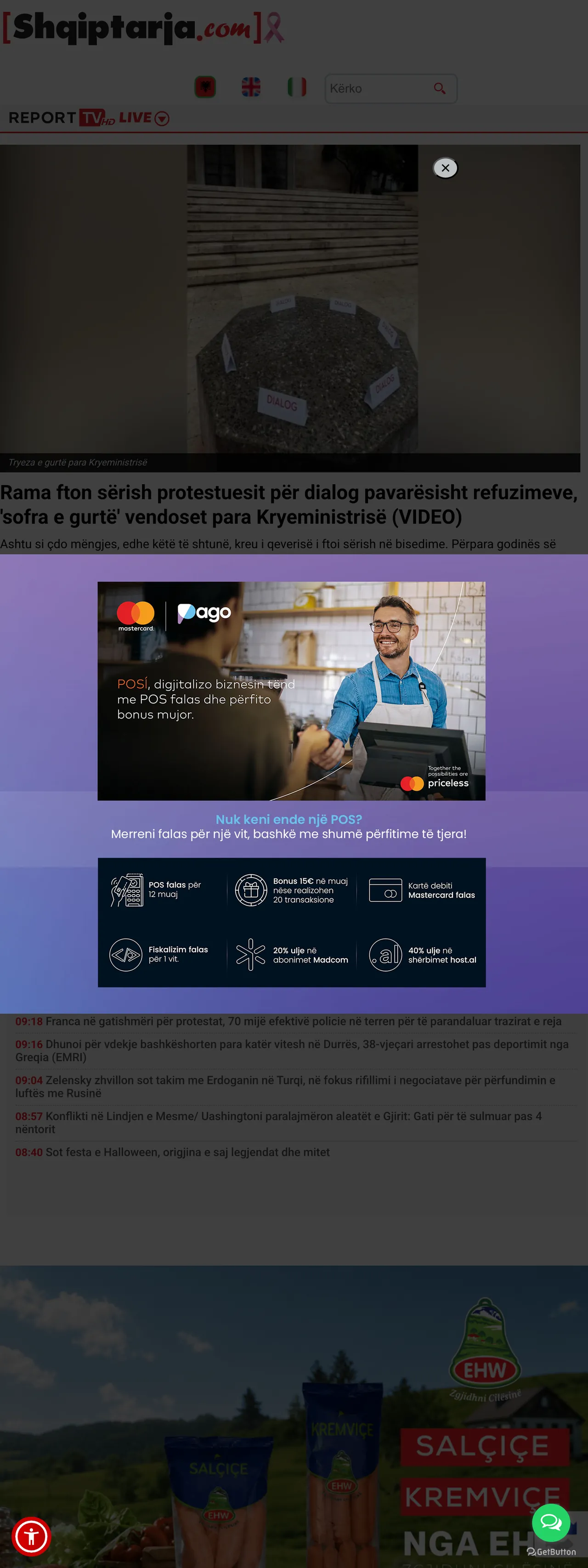 Screenshot of the Shqiptarja.com front page