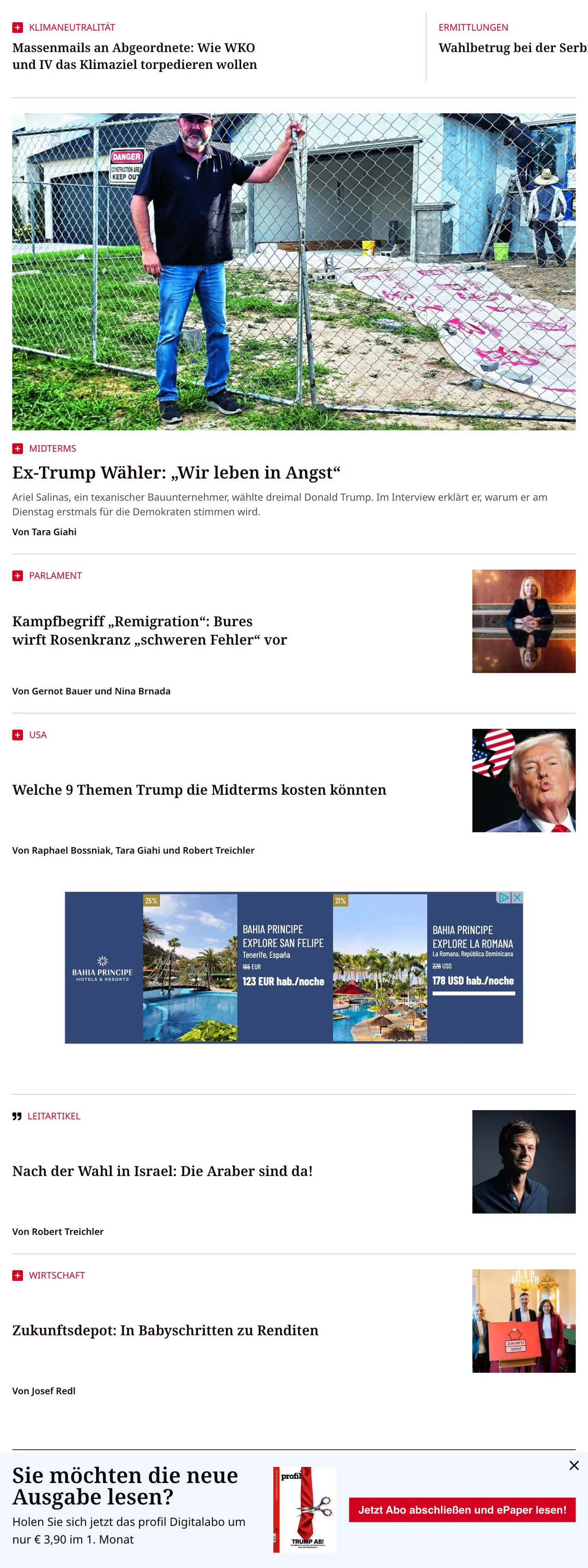 Screenshot of the profil front page