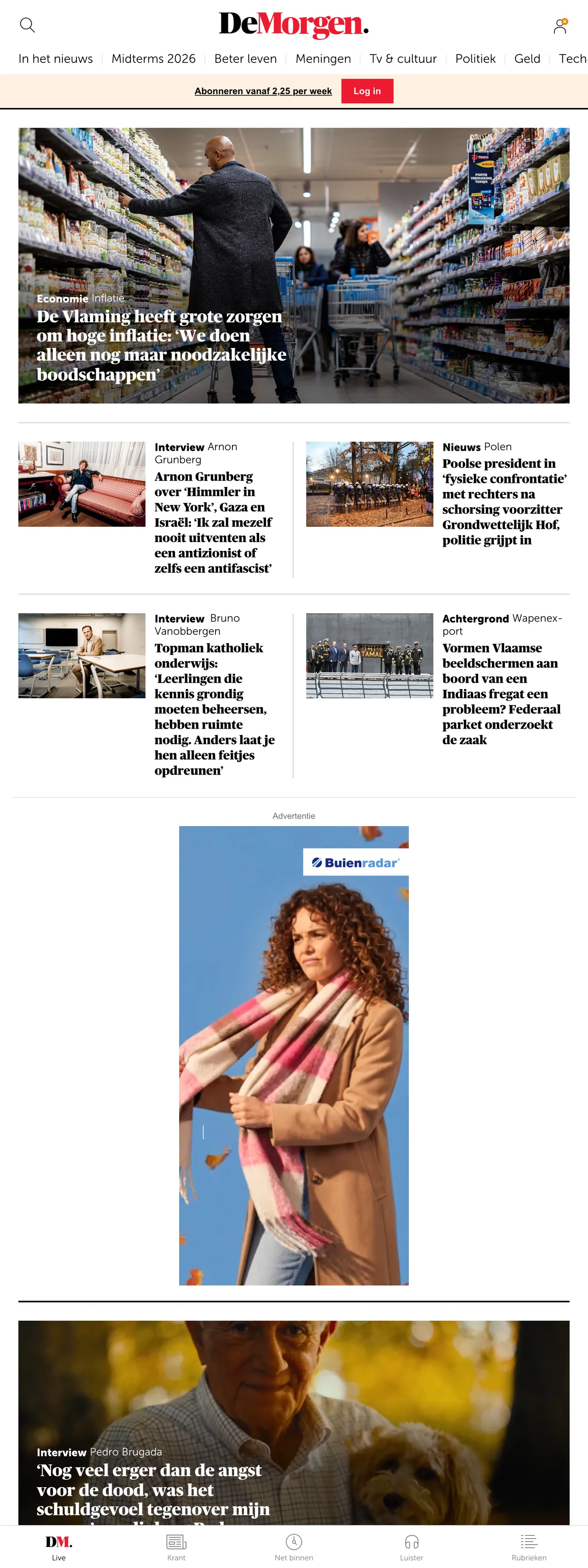 Screenshot of the De Morgen front page