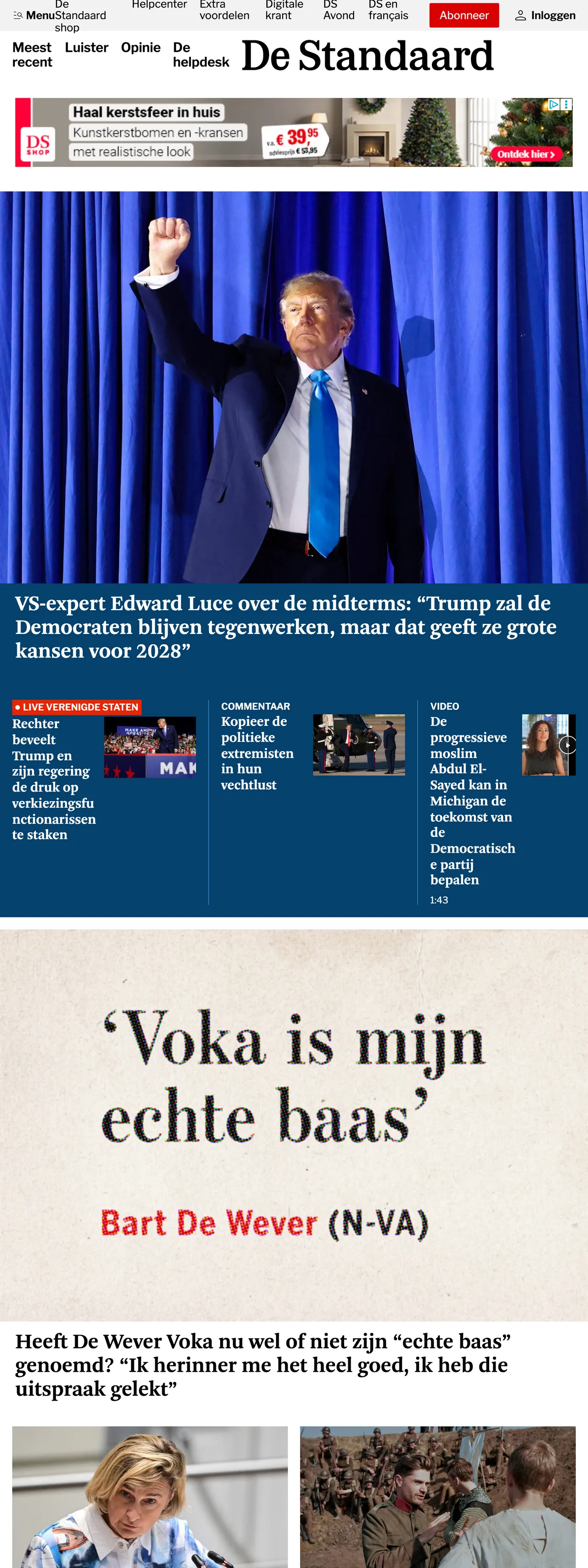 Screenshot of the De Standaard front page