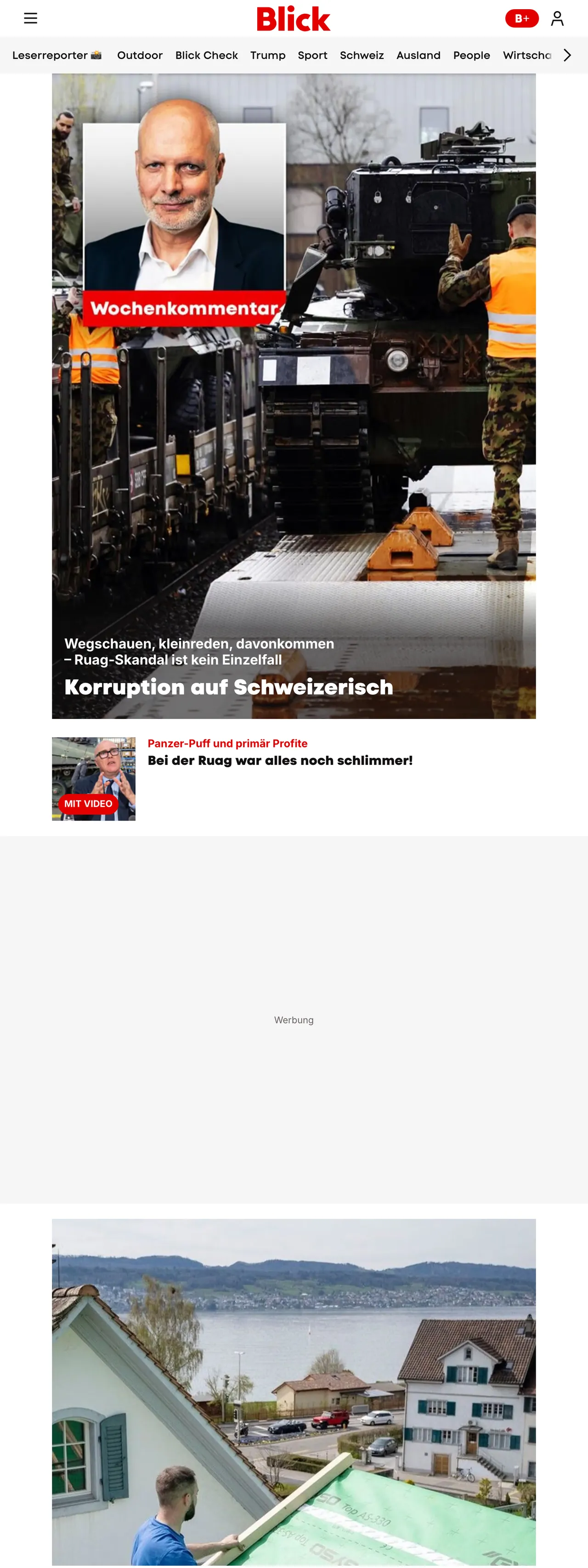 Screenshot of the Blick front page