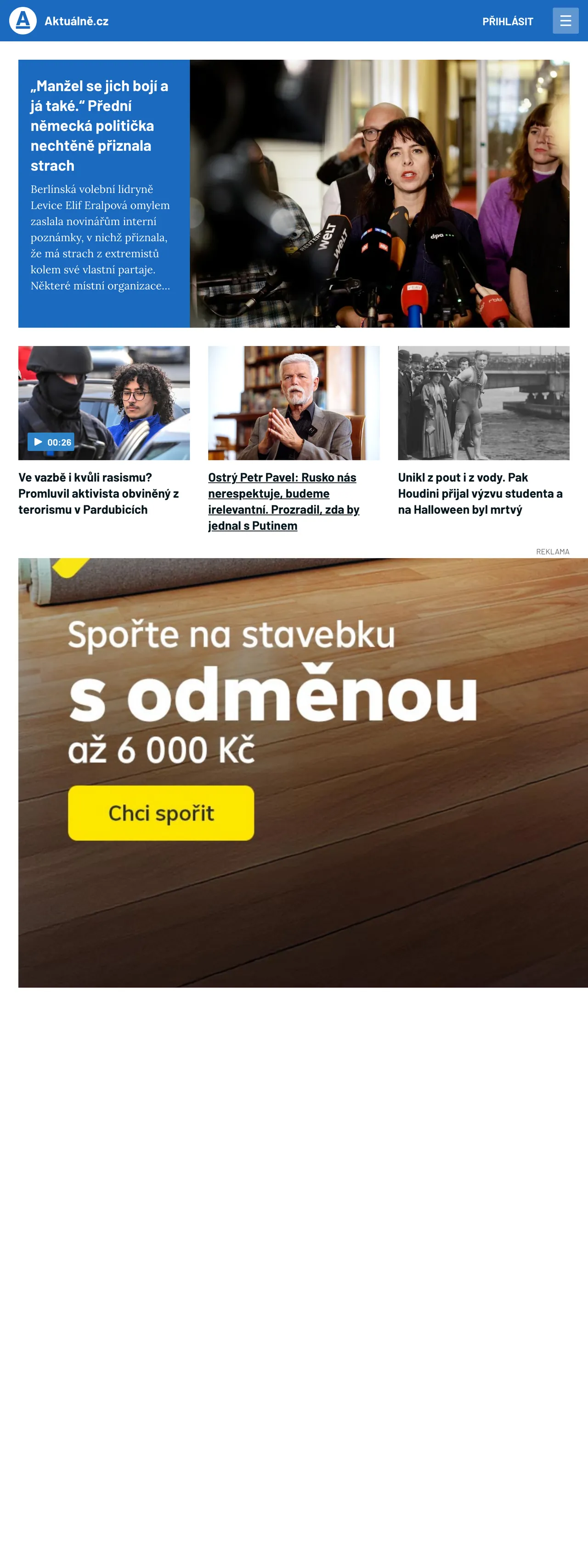 Screenshot of the Aktuálně.cz front page