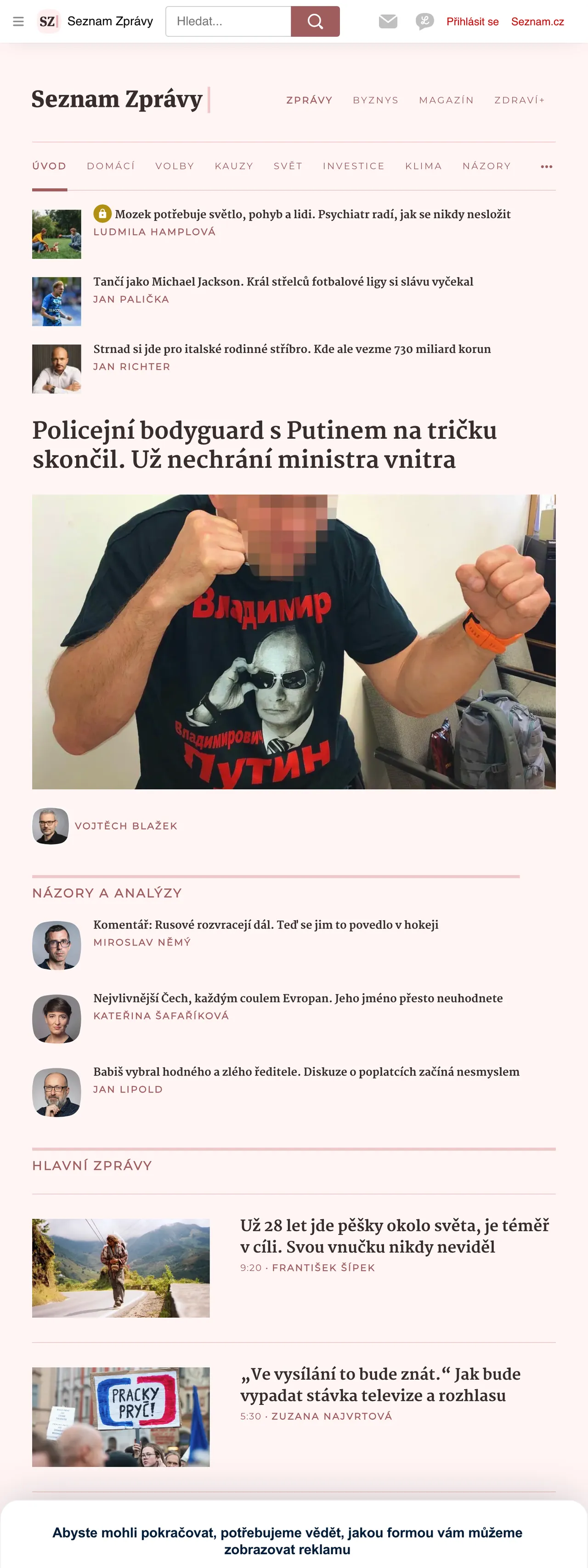 Screenshot of the Seznam Zprávy front page