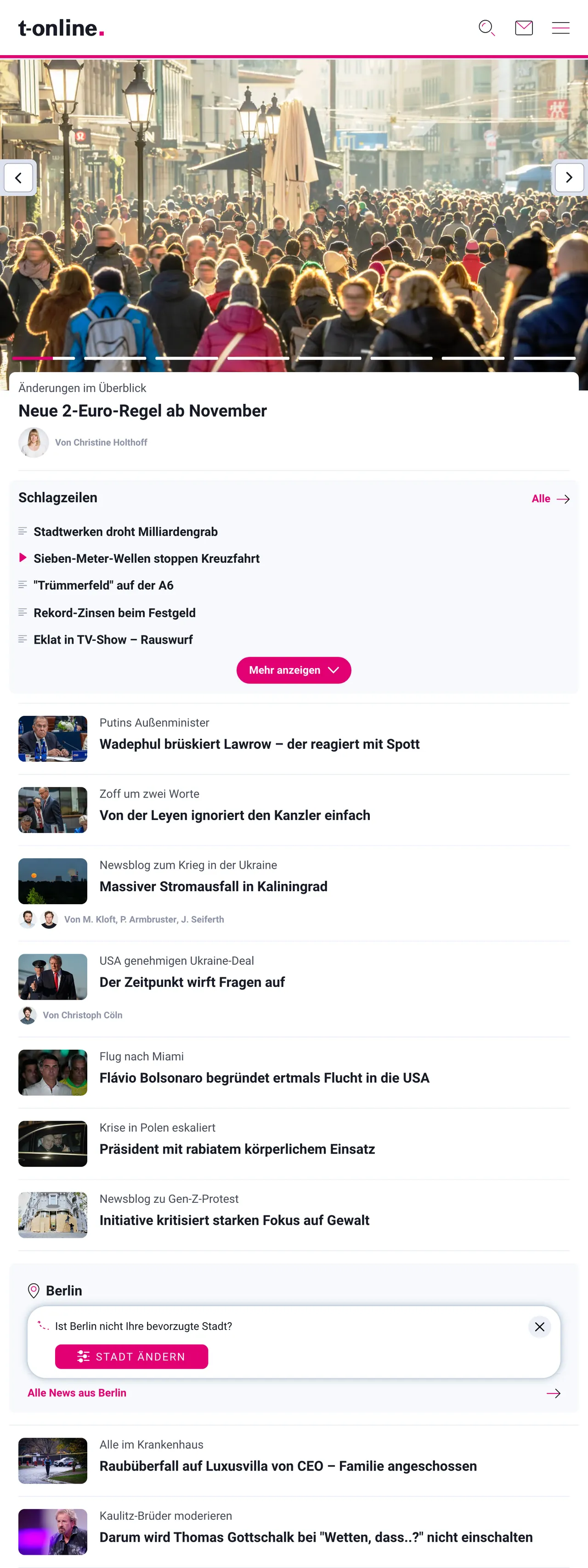 Screenshot of the t-online front page