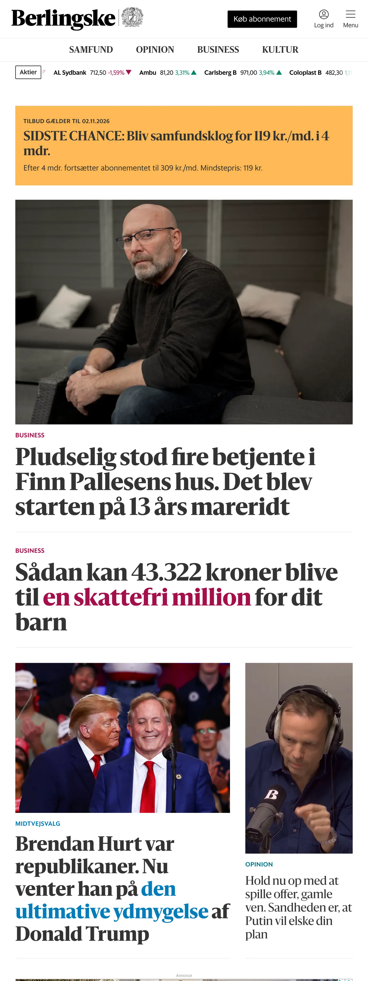 Screenshot of the Berlingske front page