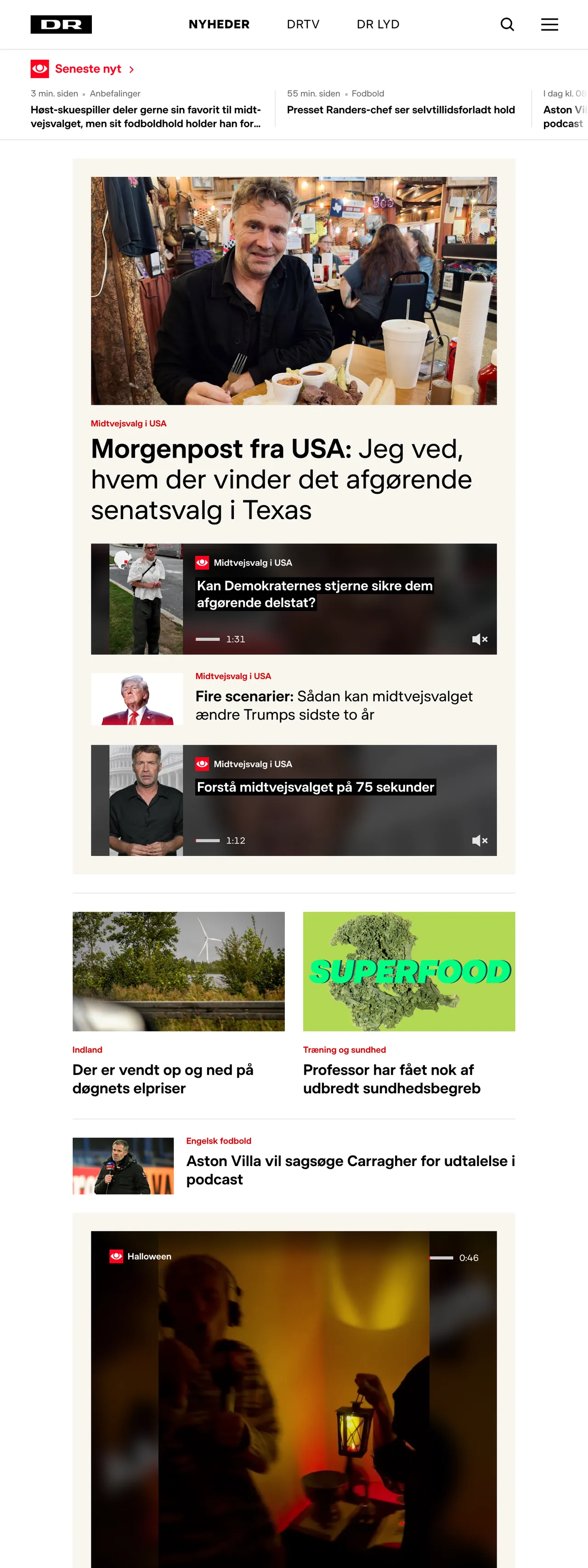 Screenshot of the DR front page