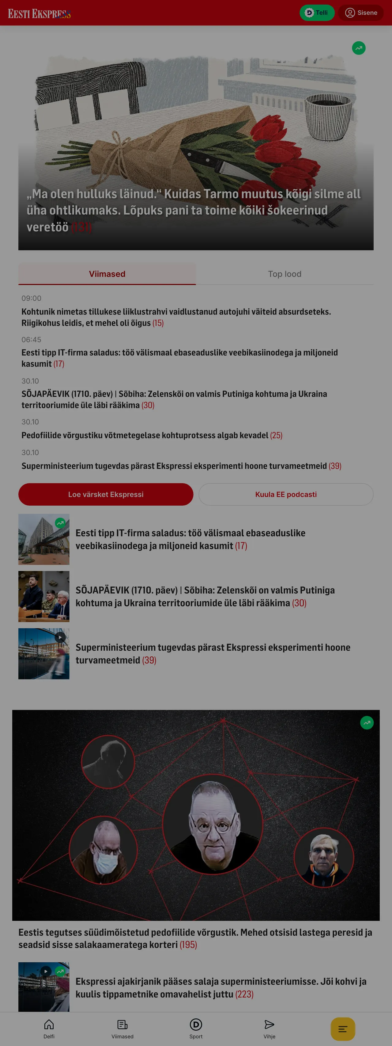 Screenshot of the Eesti Ekspress front page