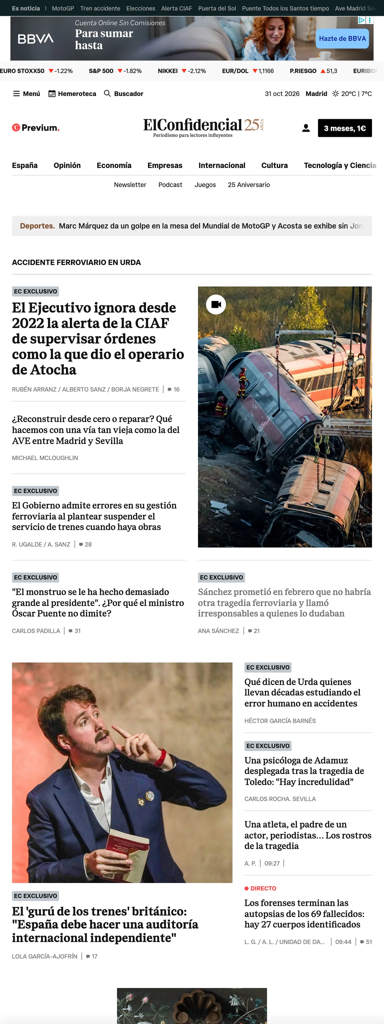 Screenshot of the El Confidencial front page