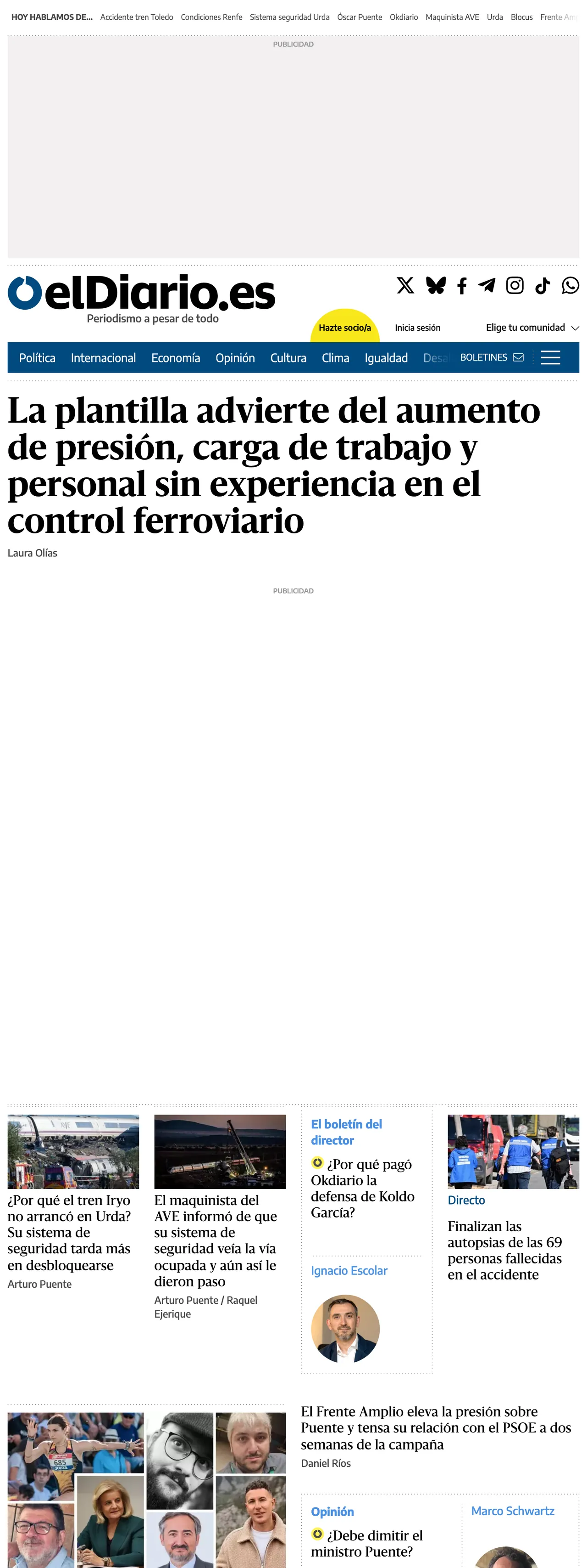 Screenshot of the elDiario.es front page