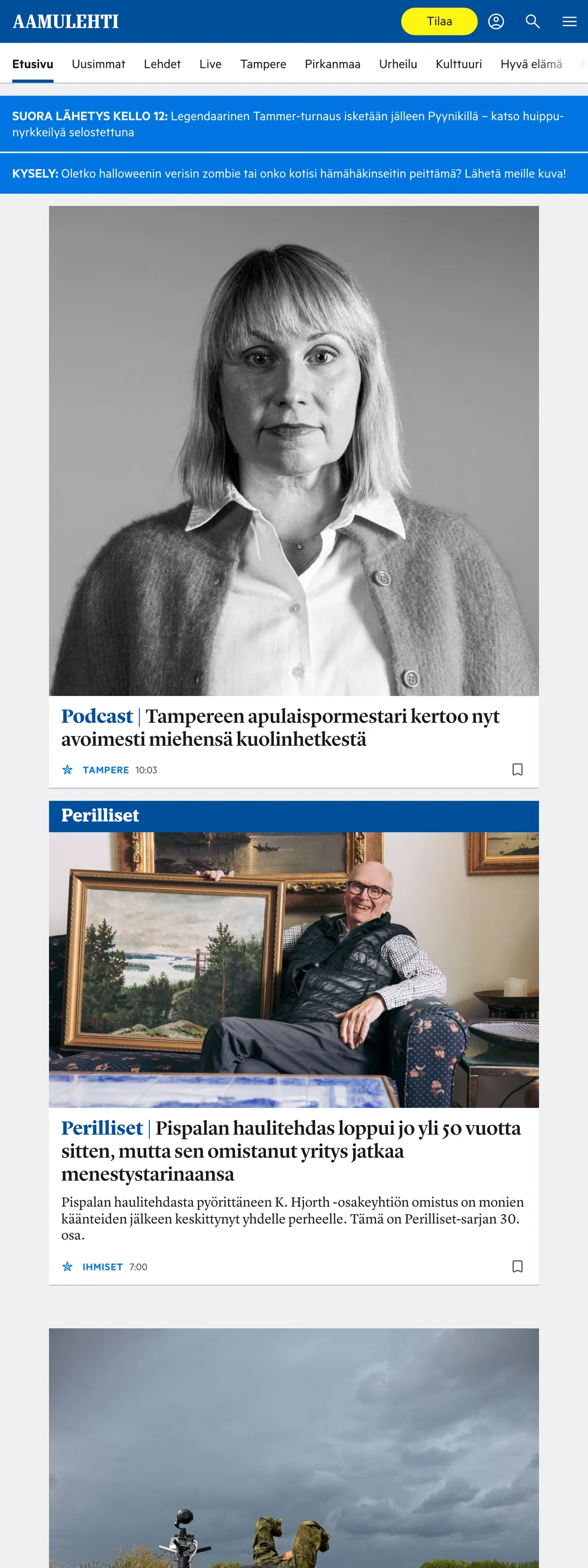 Screenshot of the Aamulehti front page