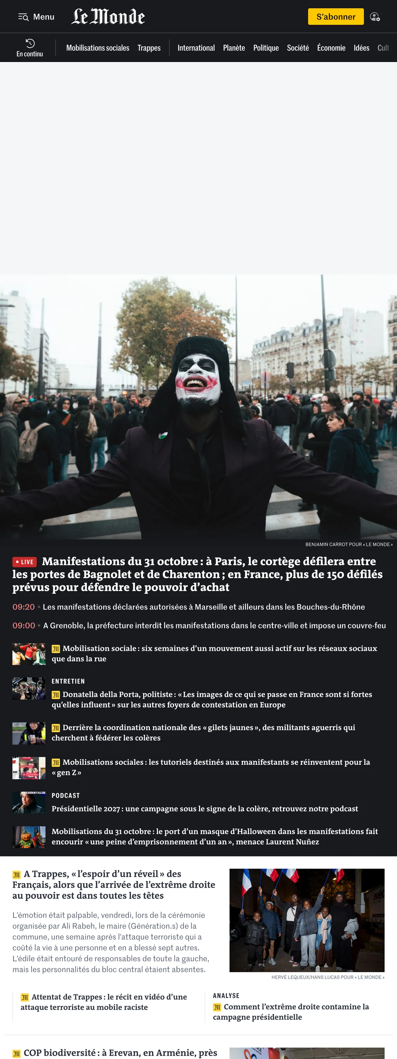 Screenshot of the Le Monde front page