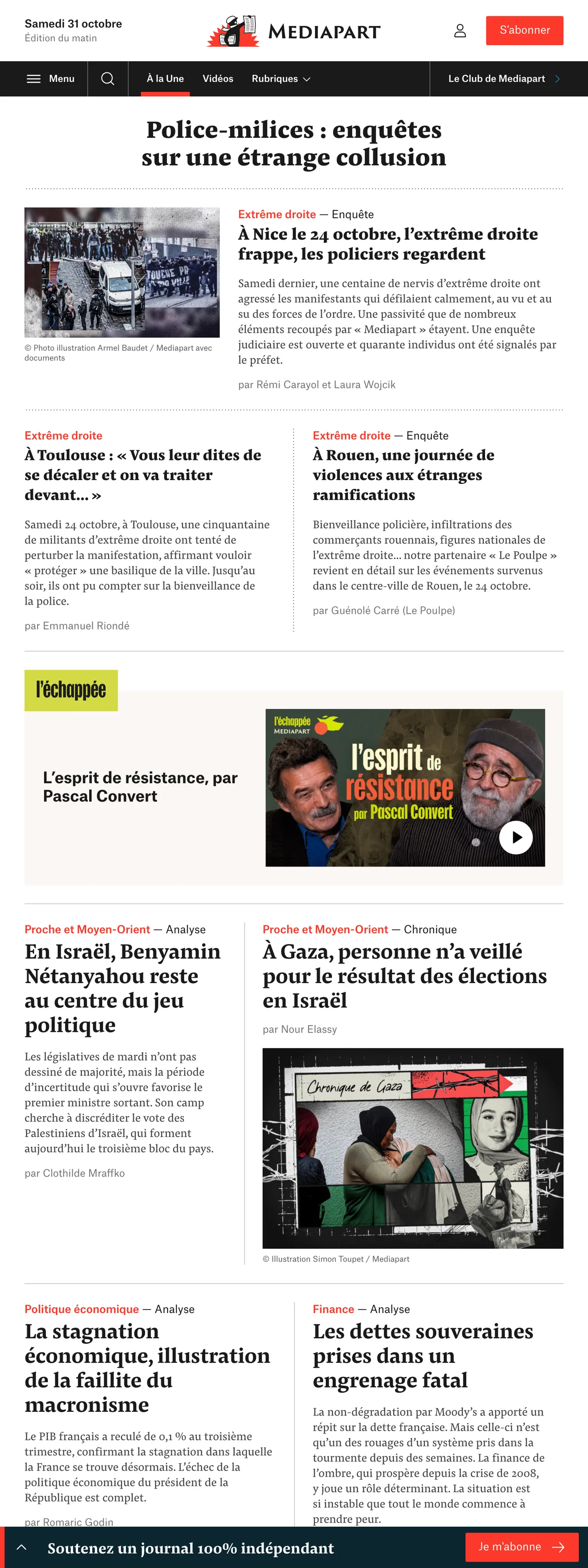 Screenshot of the Mediapart front page