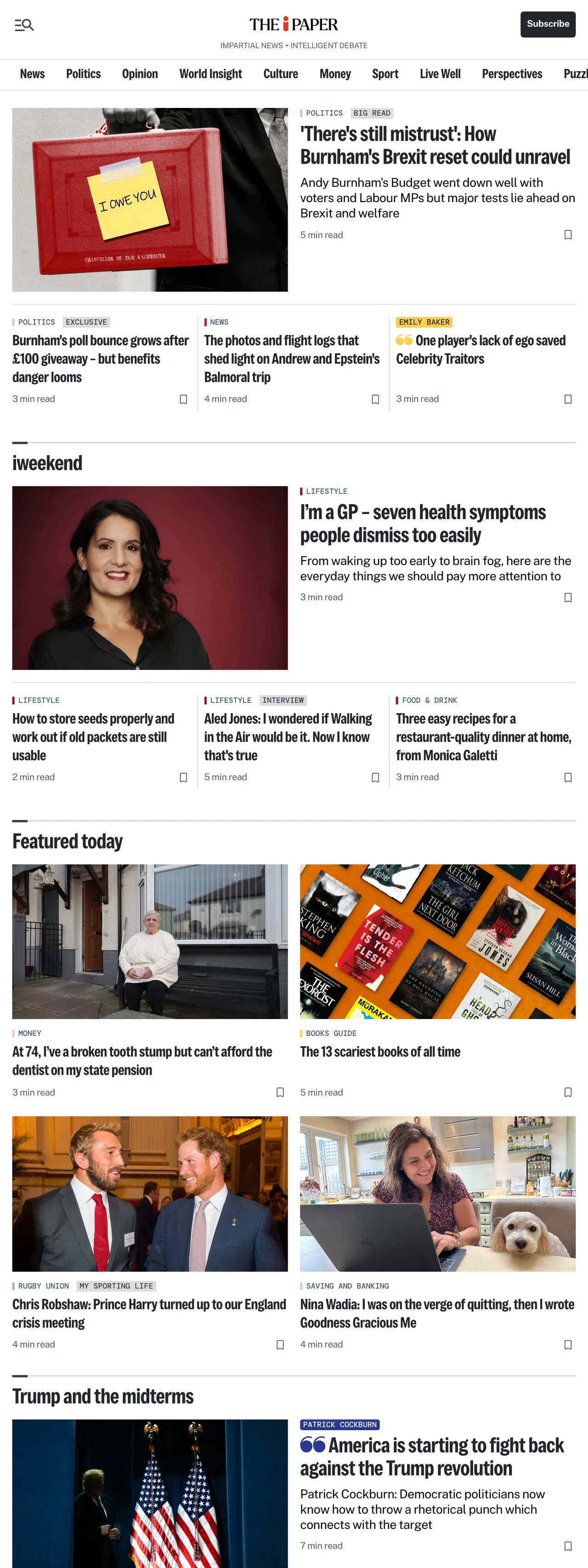 Screenshot of the The i Paper front page