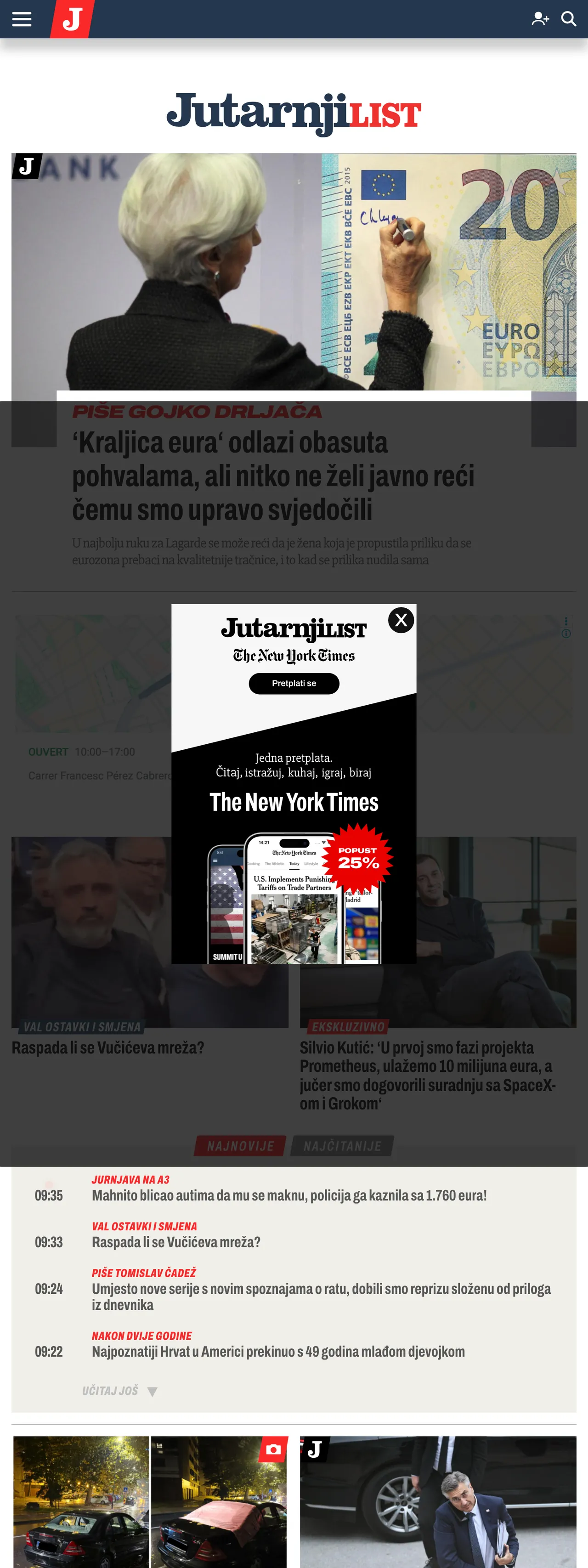 Screenshot of the Jutarnji list front page