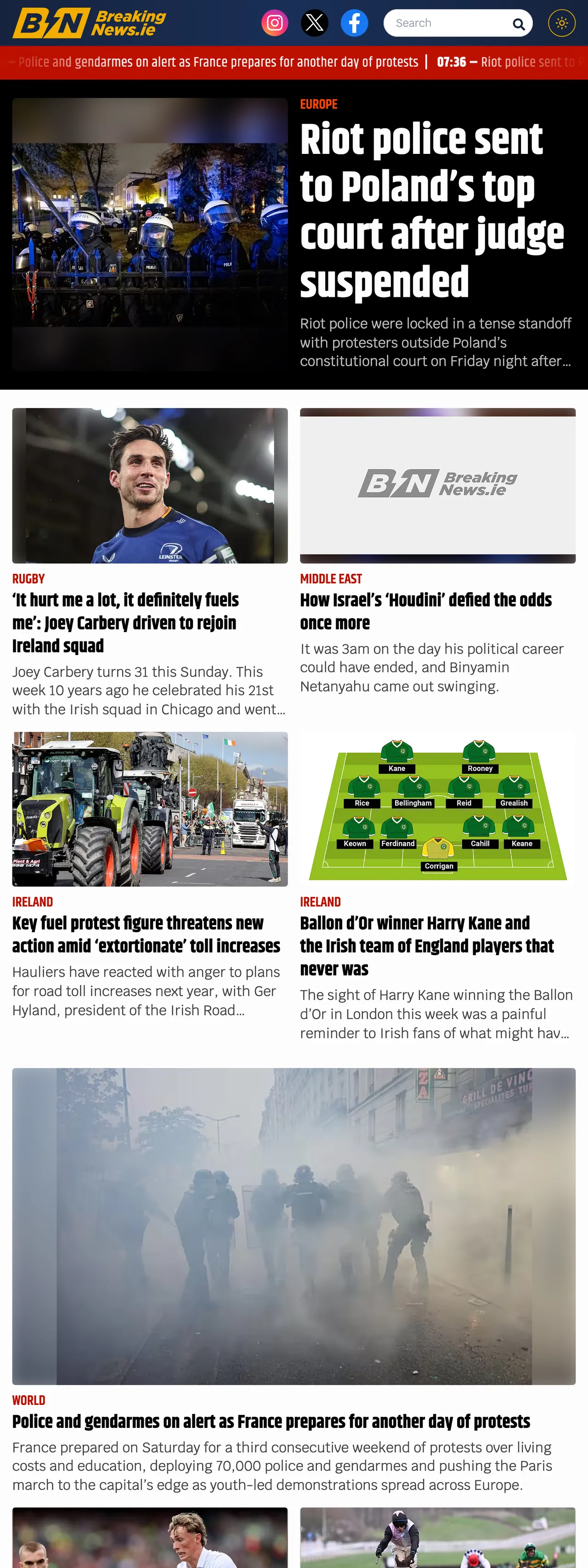 Screenshot of the BreakingNews.ie front page