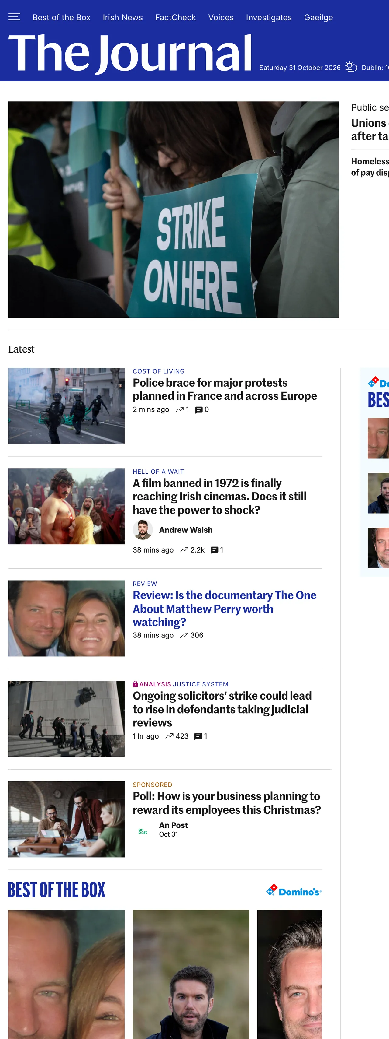 Screenshot of the TheJournal.ie front page