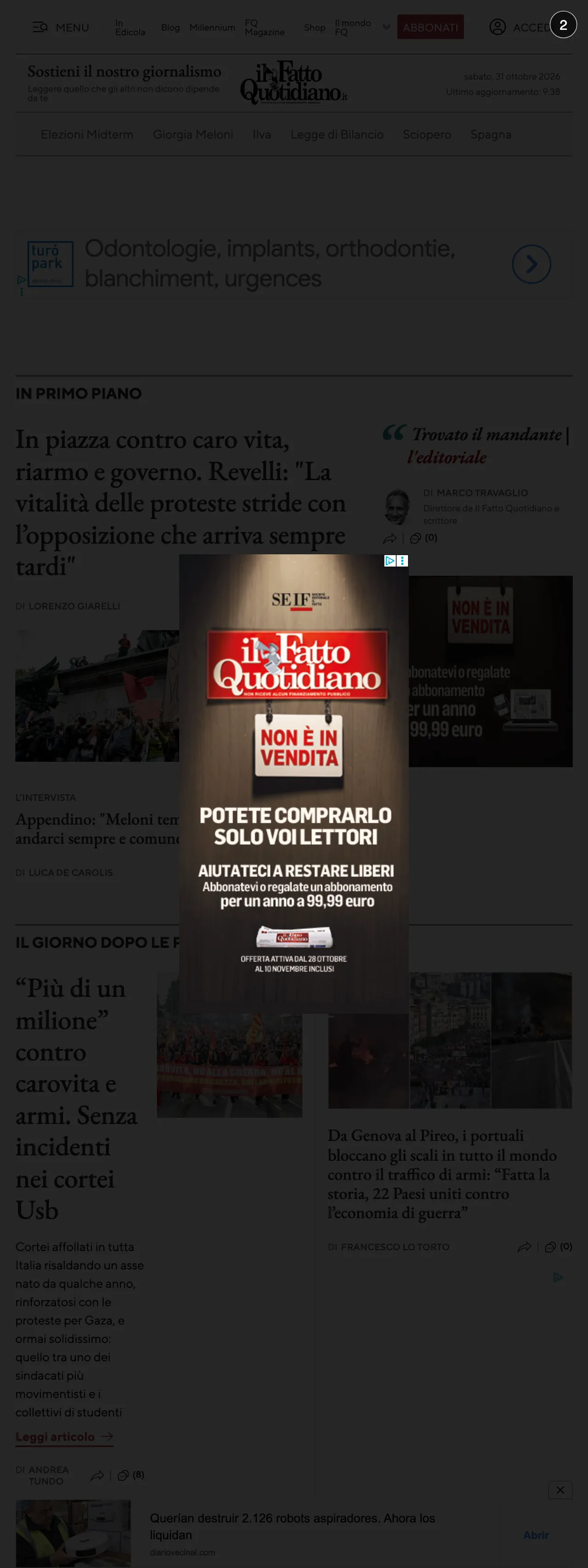 Screenshot of the Il Fatto Quotidiano front page