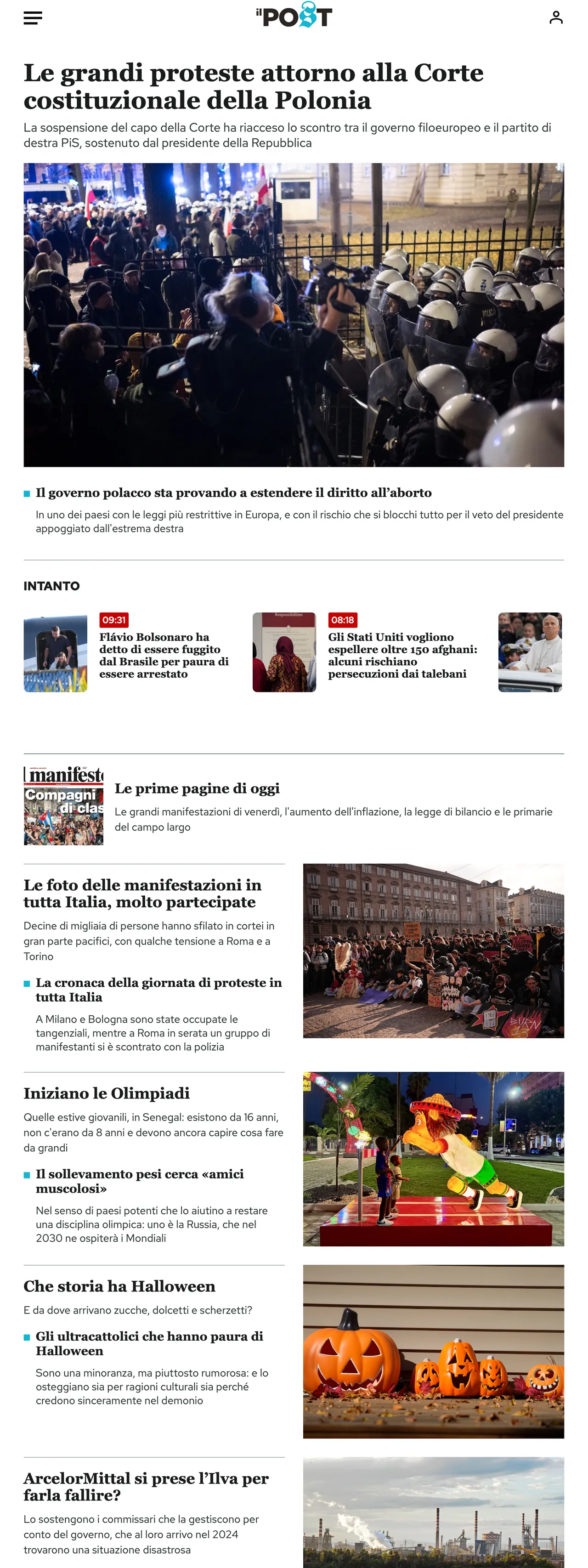 Screenshot of the Il Post front page
