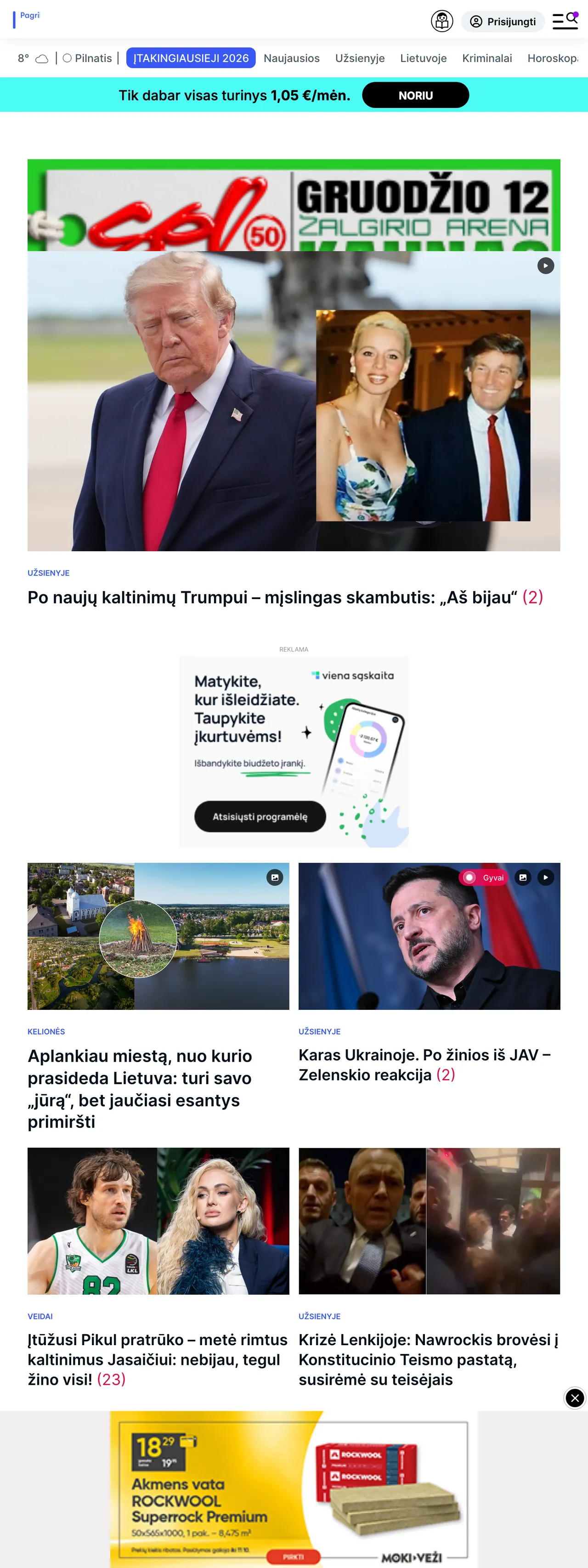 Screenshot of the Delfi front page