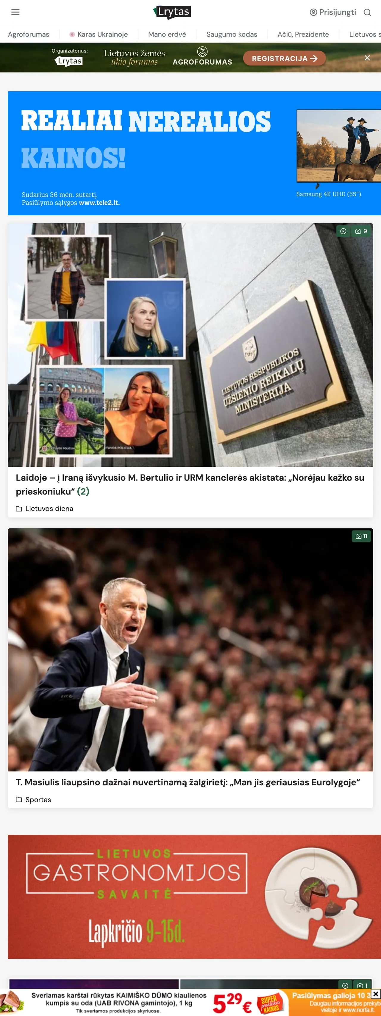 Screenshot of the Lrytas front page